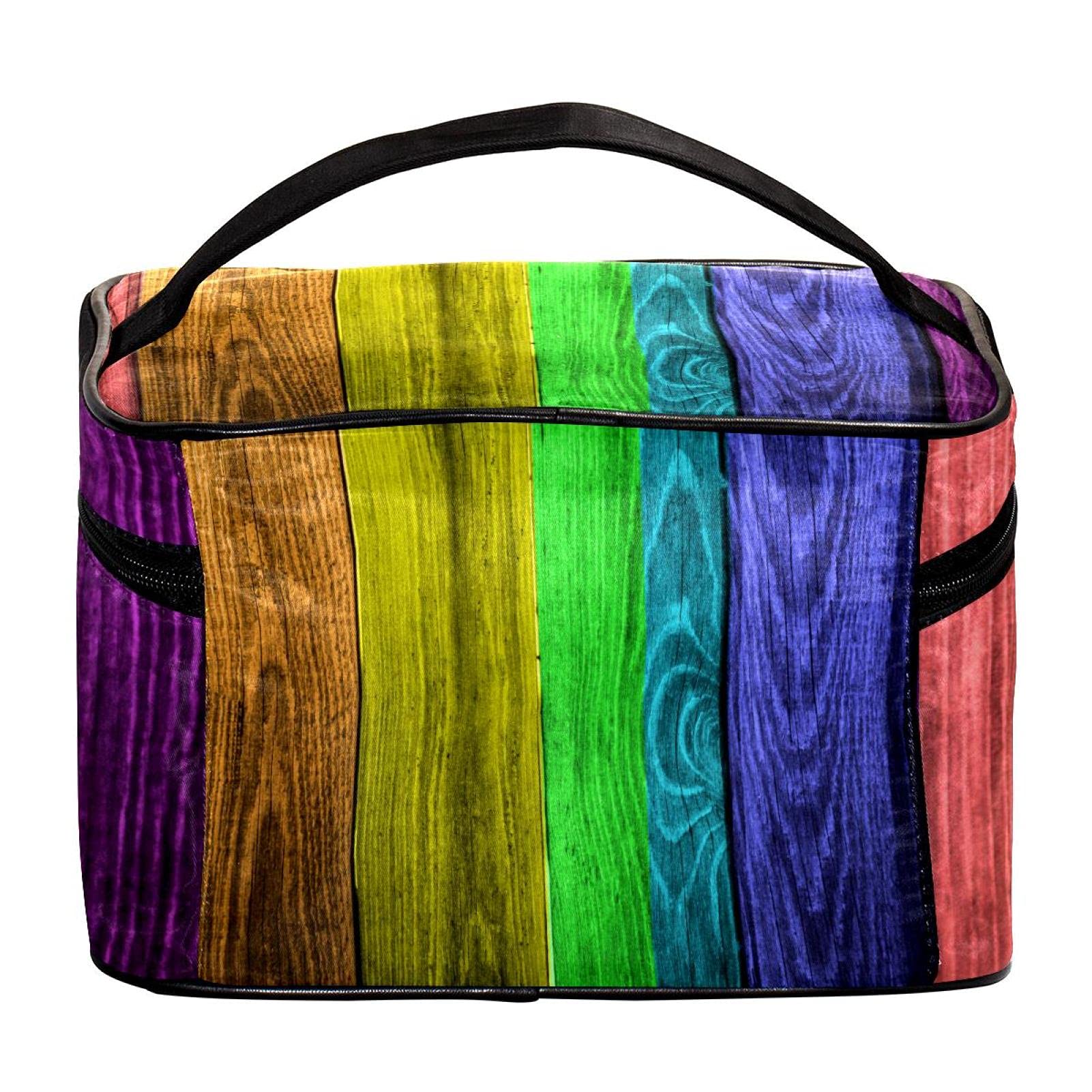 7-Color Wooden Plank Travel Makeup Bag - Large Cosmetic Organizer Case with Zipper for Women & Girls | Perfect for Vacation, Gym, Business Trips & Daily Essentials Storage