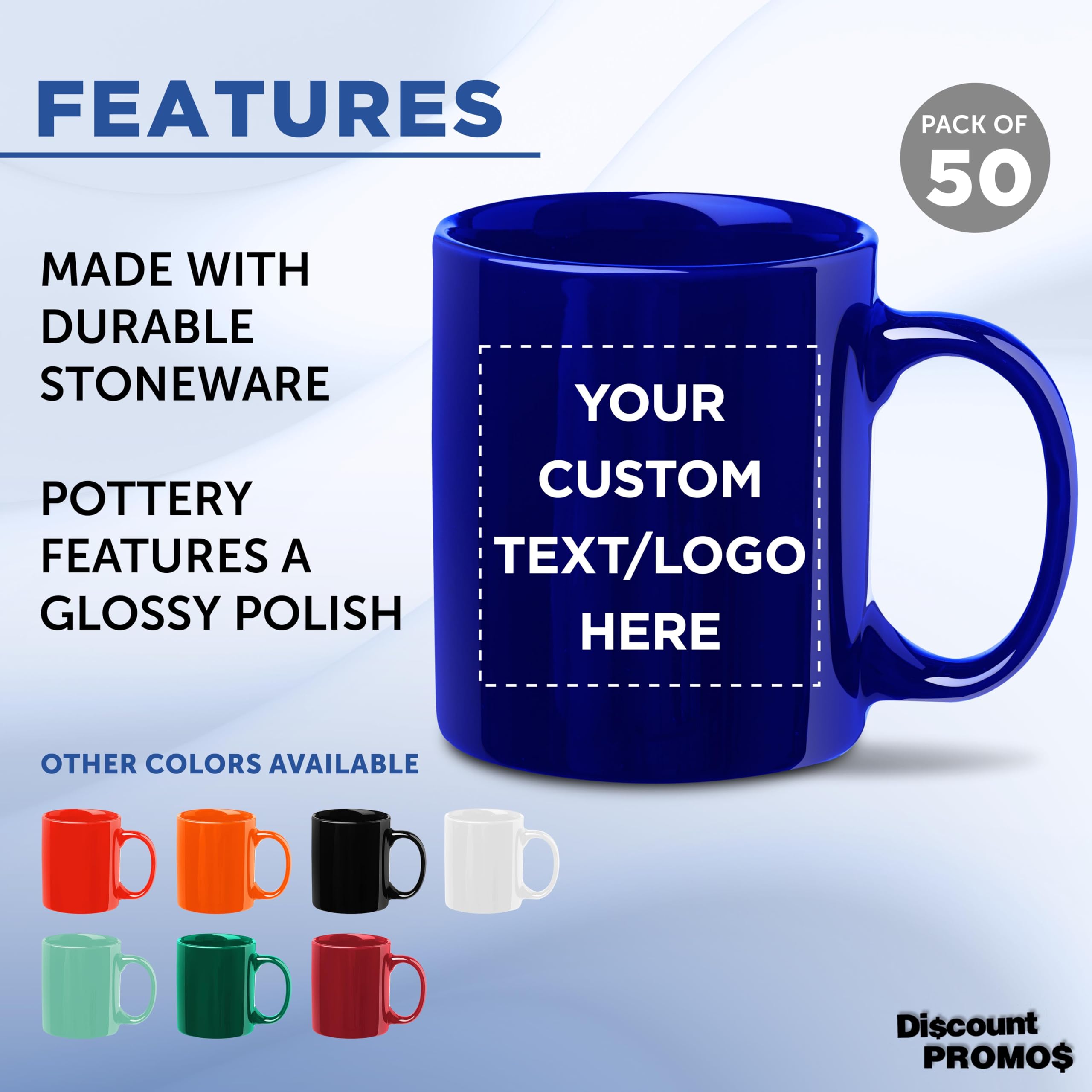 Custom Ceramic Coffee Mugs 11 oz - Bulk Set of 50 Personalized Coffee Cups for Office, Cafe & Home Use - Iced Coffee & Gaming Mugs in Cobalt Blue - Durable Dishwasher Safe Ceramic Mugs for Daily Use, Gifts & Promotional Events