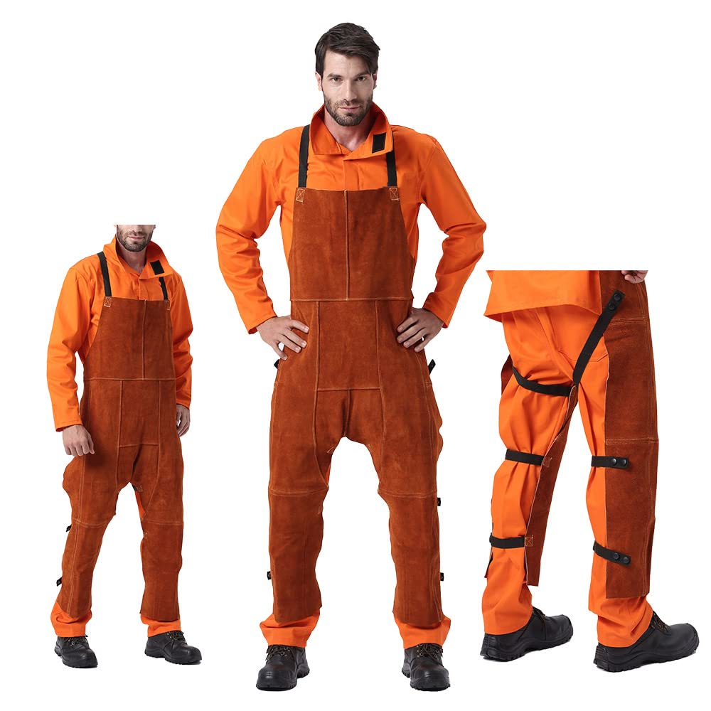 Flame-Resistant Leather Welding Pants - Heat & Abrasion Resistant Cowhide Work Trousers for Welders & Metalworkers - Ideal for Welding, Forging & Industrial Safety Protection