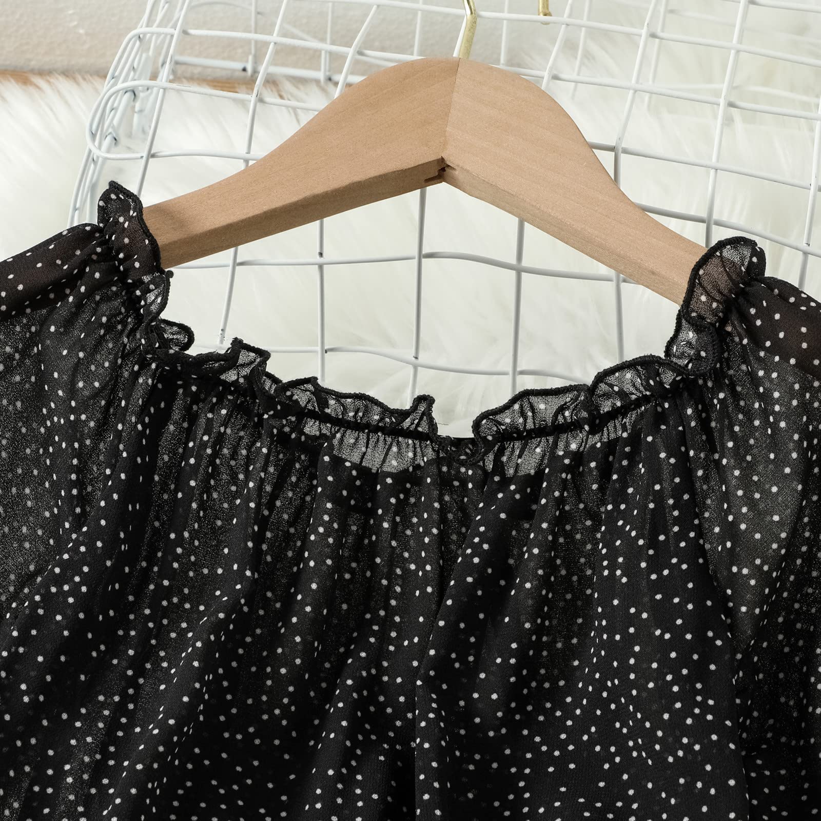 Toddler Girls Long Sleeve Chiffon Dot Off Shoulder Top & Pants Outfit Set - Cute Baby Clothes for 1-3 Year Olds - Perfect for Birthday Parties, Photo Shoots & Special Occasions