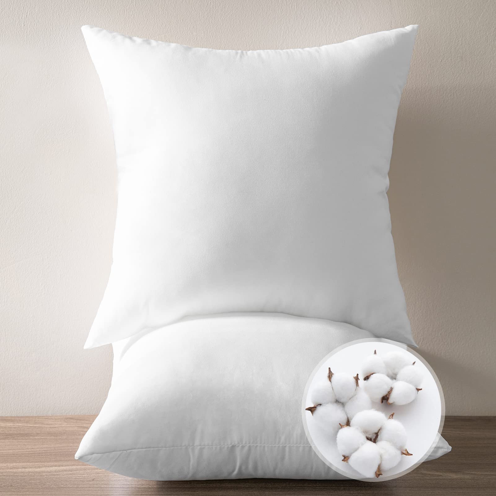 Ashler 20x20 Inch Pillow Inserts Set of 2 - 100% Cotton Cover Throw Pillows for Sofa, Couch & Bed - Soft Decorative Pillow Inserts for Indoor & Outdoor Use - Perfect for Living Room, Bedroom, Patio & Garden Decor