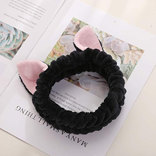 Cute Cat Ears Velvet Headband for Women - Soft Plush Hair Accessory with Cat Ears for Spa, Makeup, Cosplay & Fashion | Black | RKPM HOMES | Perfect for Halloween Costumes, Anime Conventions & Self Care Days