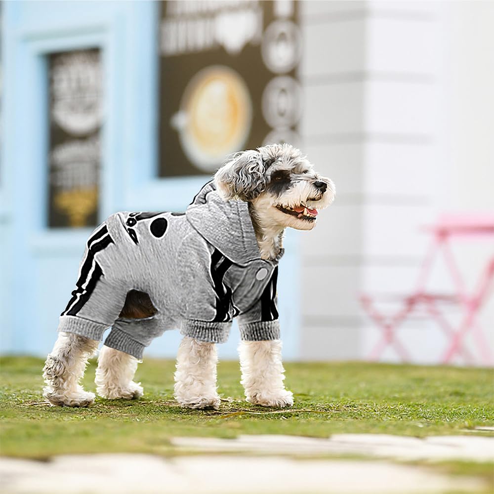 Small Dog Hoodie 4-Leg Jumpsuit - Cotton Puppy Sweatshirt & Winter Coat for Small Dogs & Cats (X-Small, Grey) - Perfect for Cold Weather Walks & Indoor Comfort
