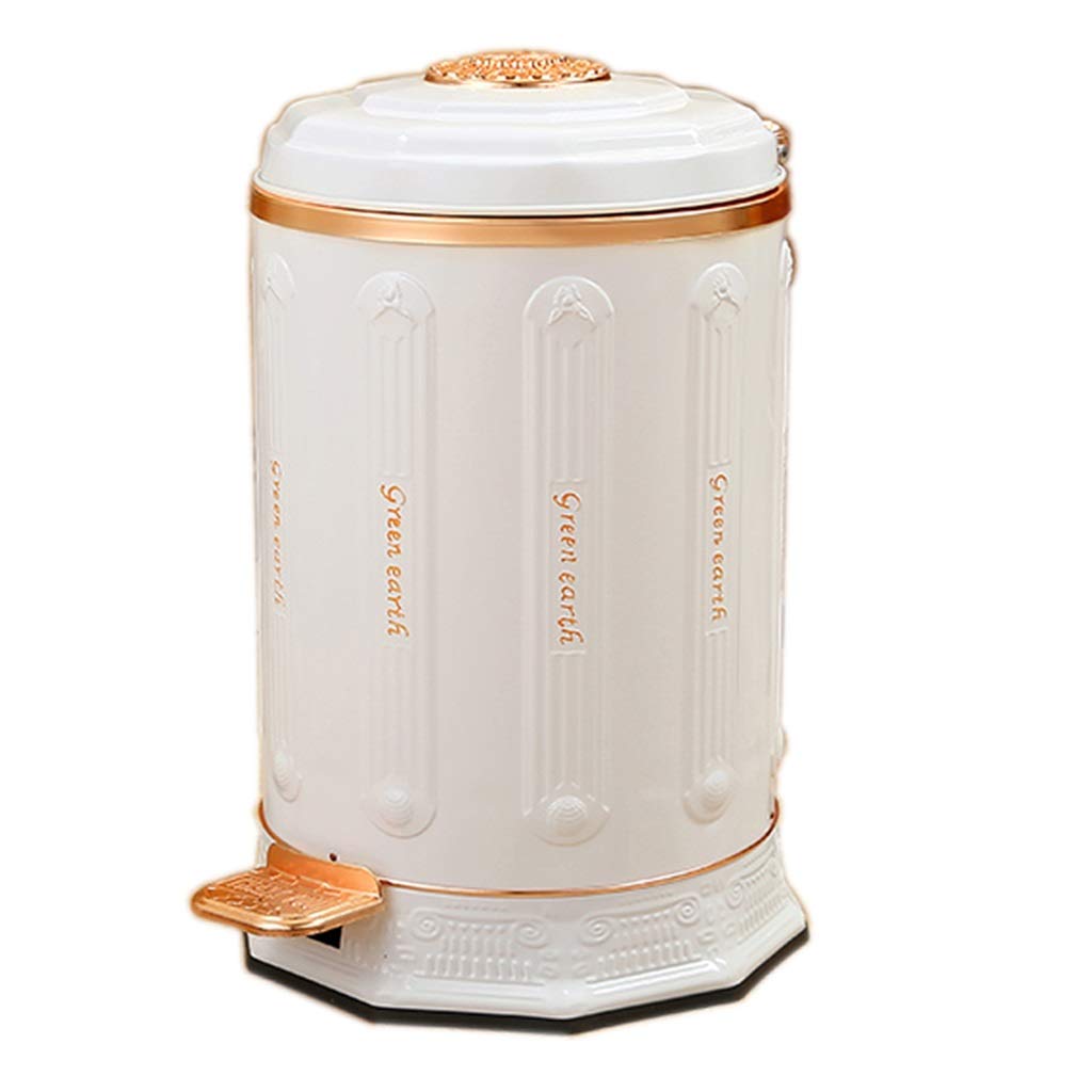 Retro Metal Trash Can with Lid - Durable Steel Waste Basket for Bathroom, Kitchen, Office & Home - White Garbage Bin | Perfect for Powder Rooms, Laundry Areas & Under Sink Storage