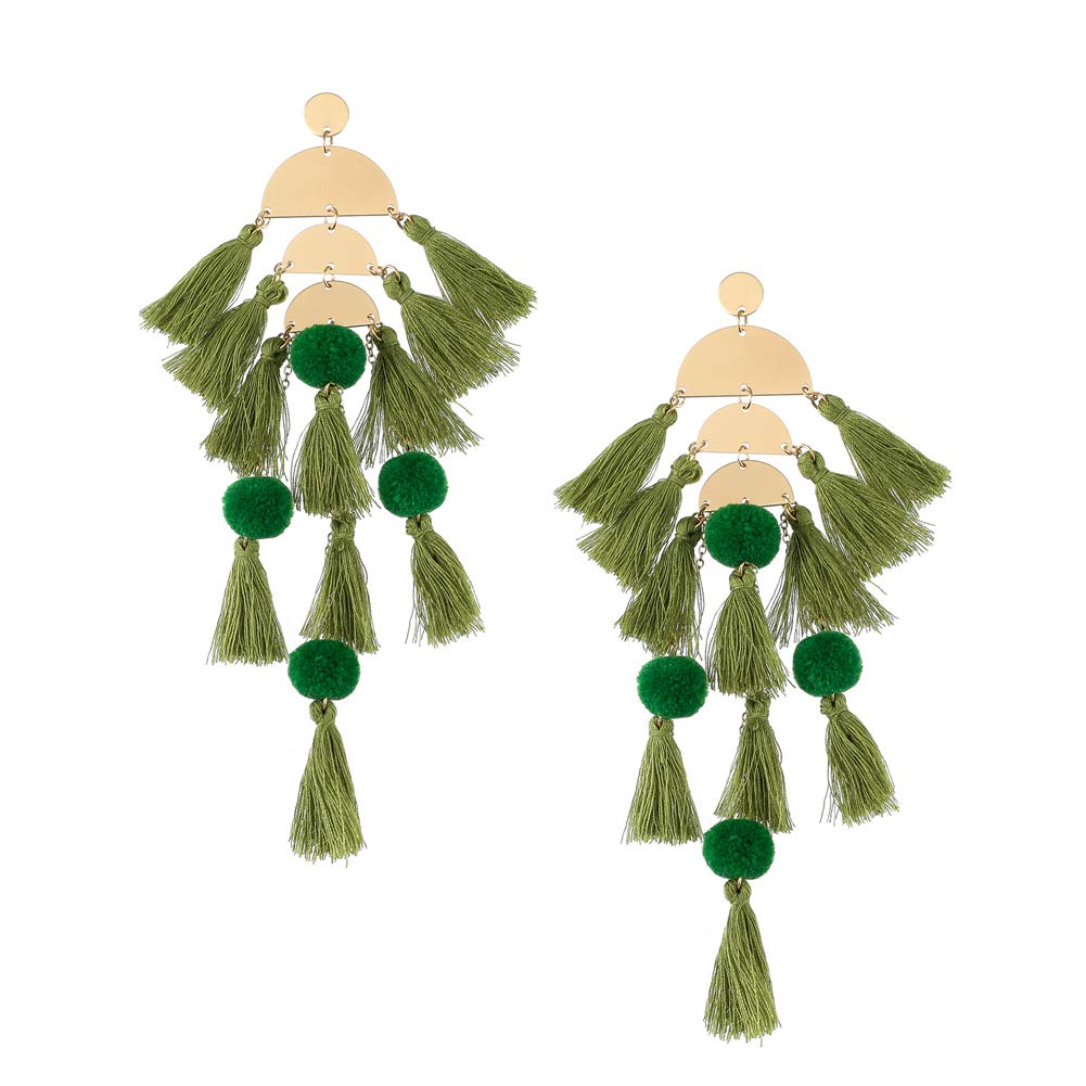 Long Tassel Earrings for Women - Colorful Large Bohemian Statement Earrings | Hawaiian Summer Beach Jewelry for Teen Girls | Perfect for Vacations, Parties & Boho Fashion