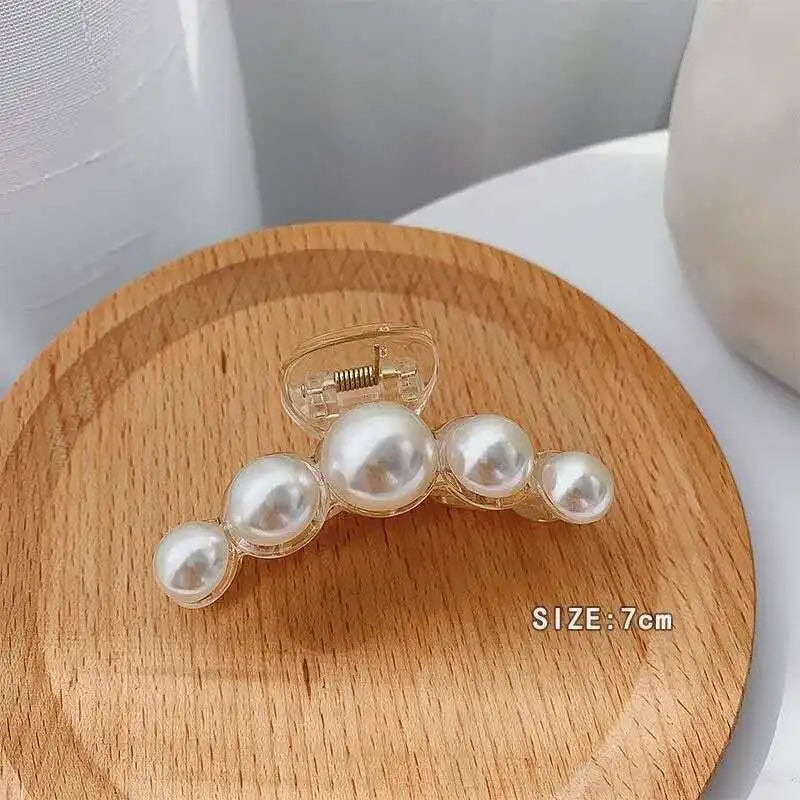 Large Pearl Hair Clip for Women - Korean Style Shark Clip Metal Hair Claw - Elegant Hair Accessories for Updos, Ponytails & Special Occasions