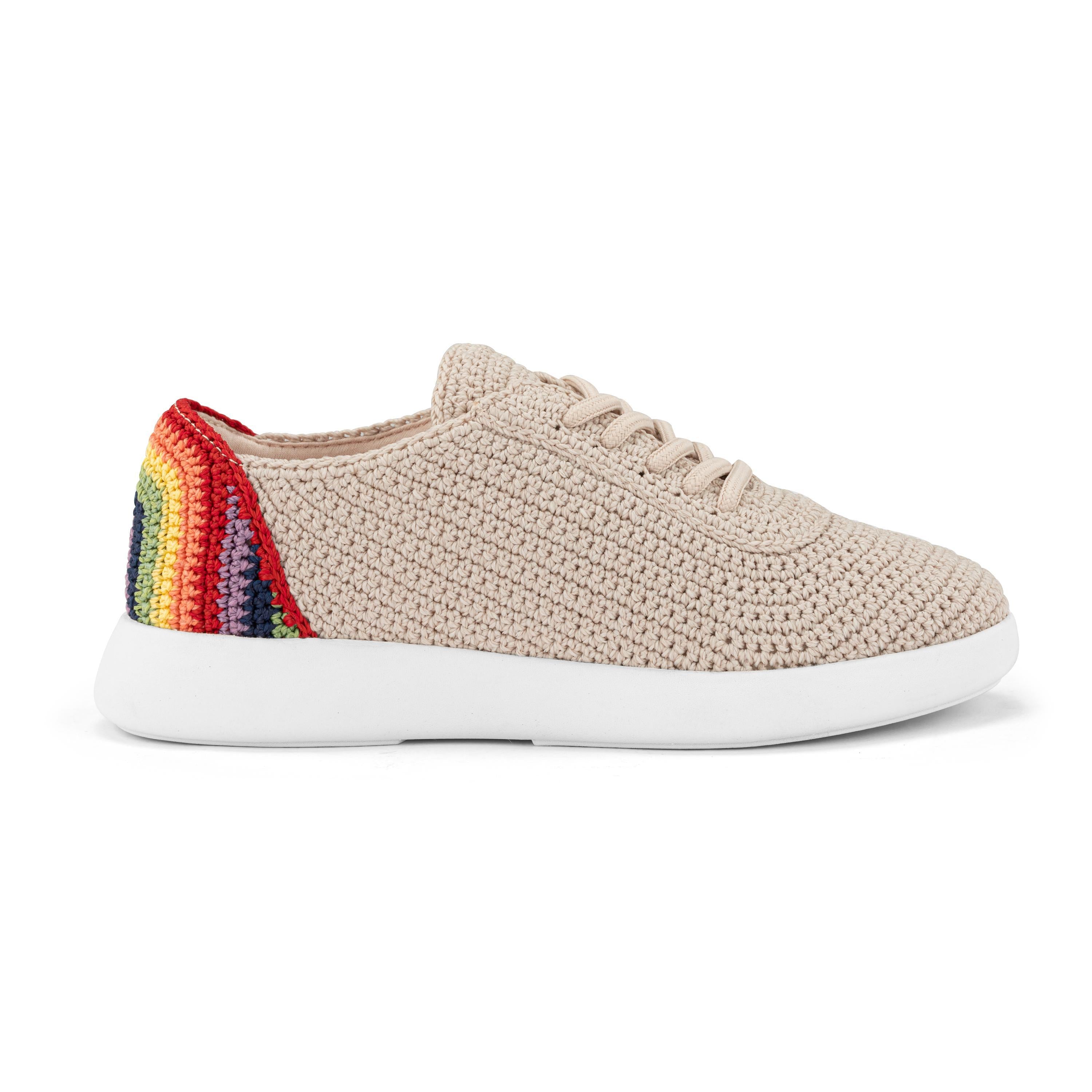 Handmade Crochet Asha Sneakers - Rainbow & Ecru Color - Comfortable Bohemian Style Shoes for Women | Perfect for Casual Wear, Festivals, and Summer Outfits