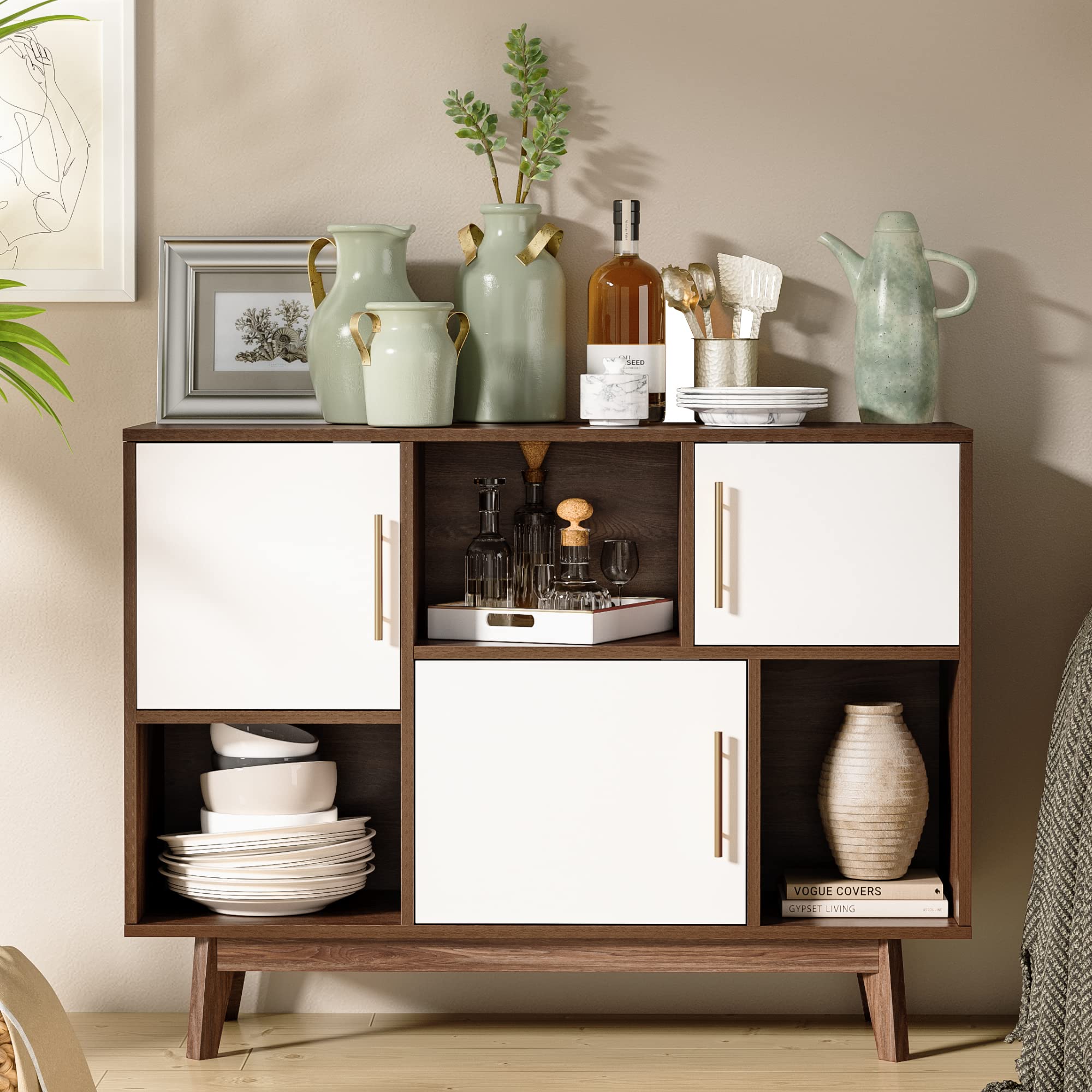 Cozy Castle Storage Cabinet Shelf Organizer - White & Brown Accent Cabinet for Living Room, Bedroom, Office | Space-Saving Entryway TV Stand & Home Organization Solution | Perfect for Small Spaces, Apartment Decor & Clutter-Free Storage