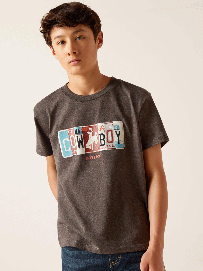 Ariat 10047911 Kids' Cowboy T-Shirt - Charcoal Heather Western Style Shirt for Boys & Girls | Perfect for Rodeo, Ranch, and Western Theme Parties