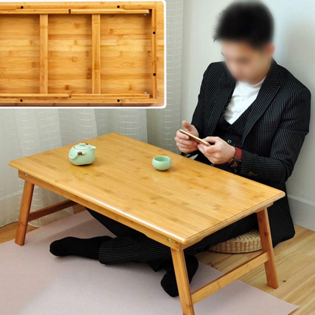 Japanese Solid Wood Low Coffee Table - Folding End Table for Bay Window, Living Room, Balcony, Tatami & Bedroom | Multi-Functional Bedside, Computer & Coffee Table for Small Spaces