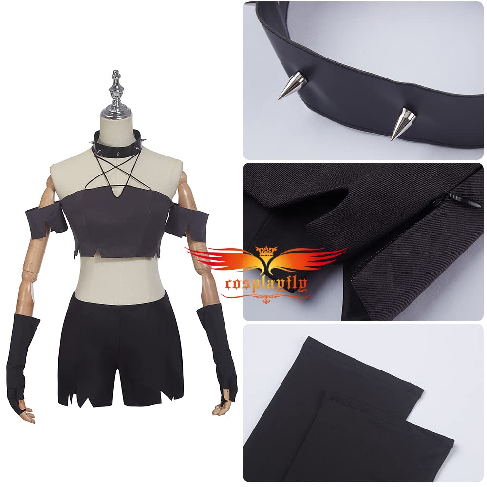 Helluva Boss Loona Cosplay Costume for Women - Black Halter Neck Vest, Shorts, Necklace & Gloves Set | Halloween Party, Anime Convention & Cosplay Events Outfit