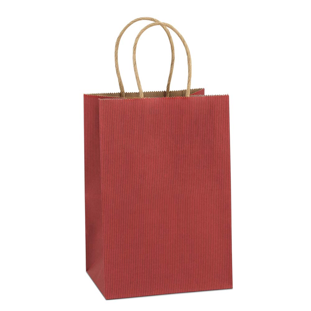 50Pcs Kraft Paper Gift Bags with Handles 5.25x3.75x8 Inches - Bulk Small Shopping Bags for Parties, Weddings, Retail & Eco-Friendly Packaging | Red Kraft Paper Bags for Gifts, Favors & Business Use