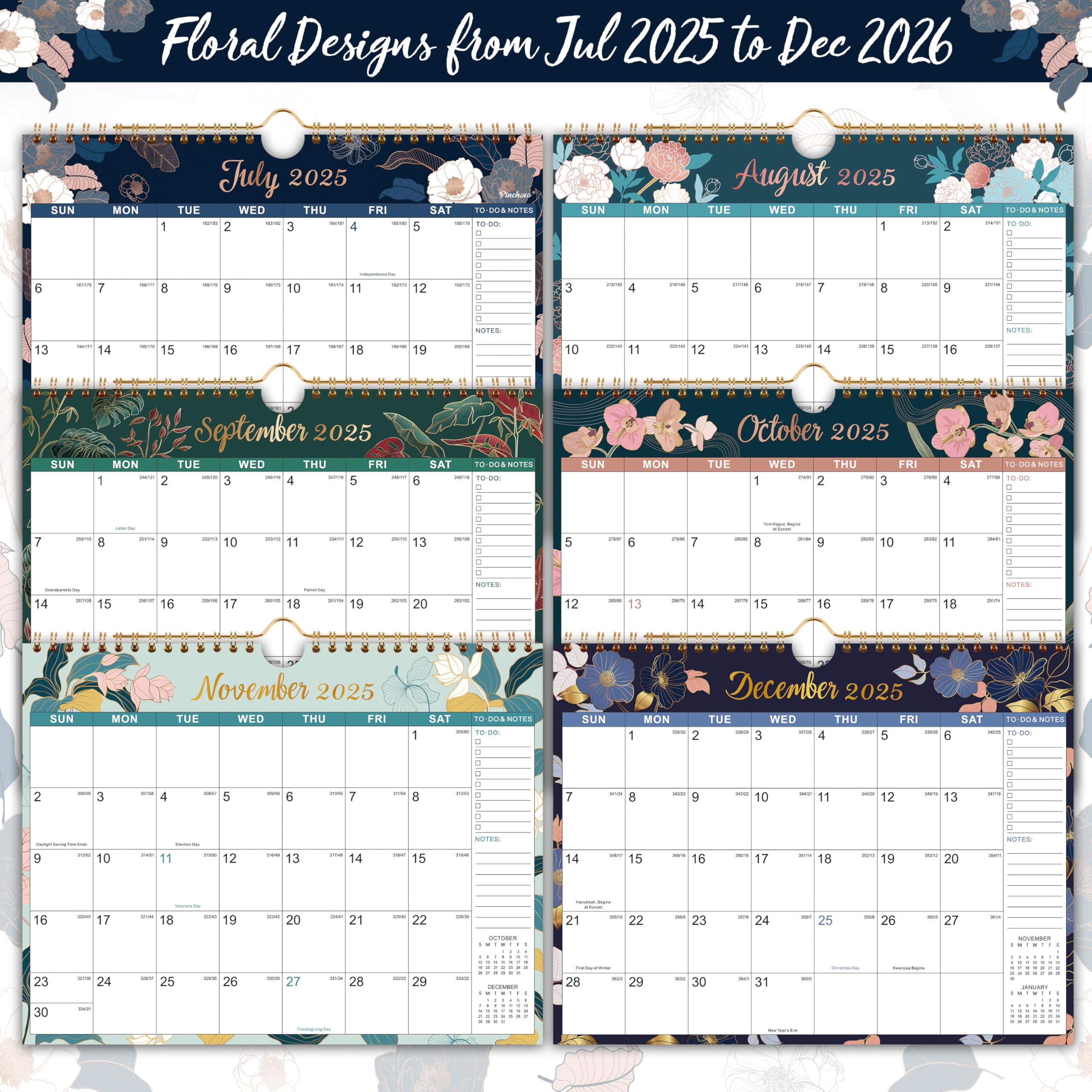 2025-2026 Wall Calendar with Floral Art - 18 Month Planner from July 2025 to December 2026, 8.5