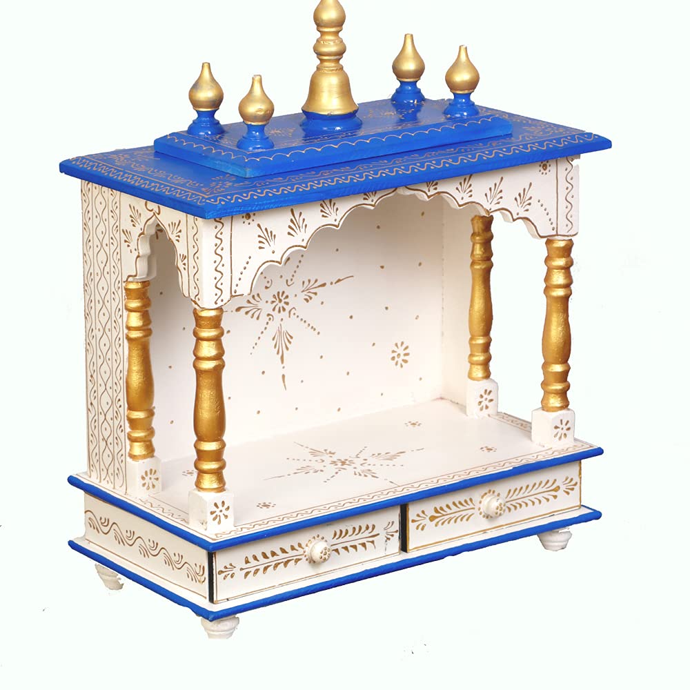 Exquisite Rajasthani Hand-Painted Wooden Home Temple Mandap for Pooja & Meditation | Traditional Indian Home Decor for Spiritual Spaces & Altars