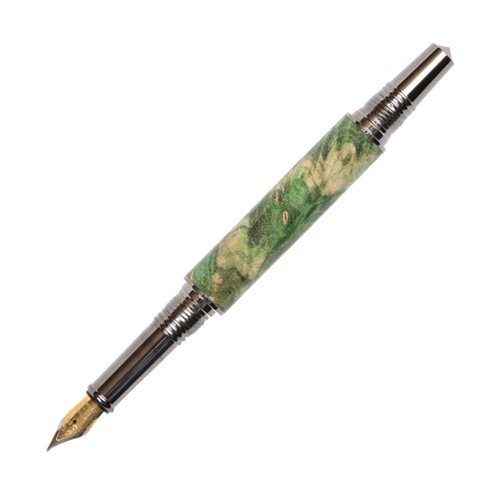 Lanier Art Deco Fountain Pen - Black Titanium & 22kt Gold Trim with Green Maple Burl Wood - Luxury Writing Instrument for Calligraphy, Business Signatures & Gift Giving