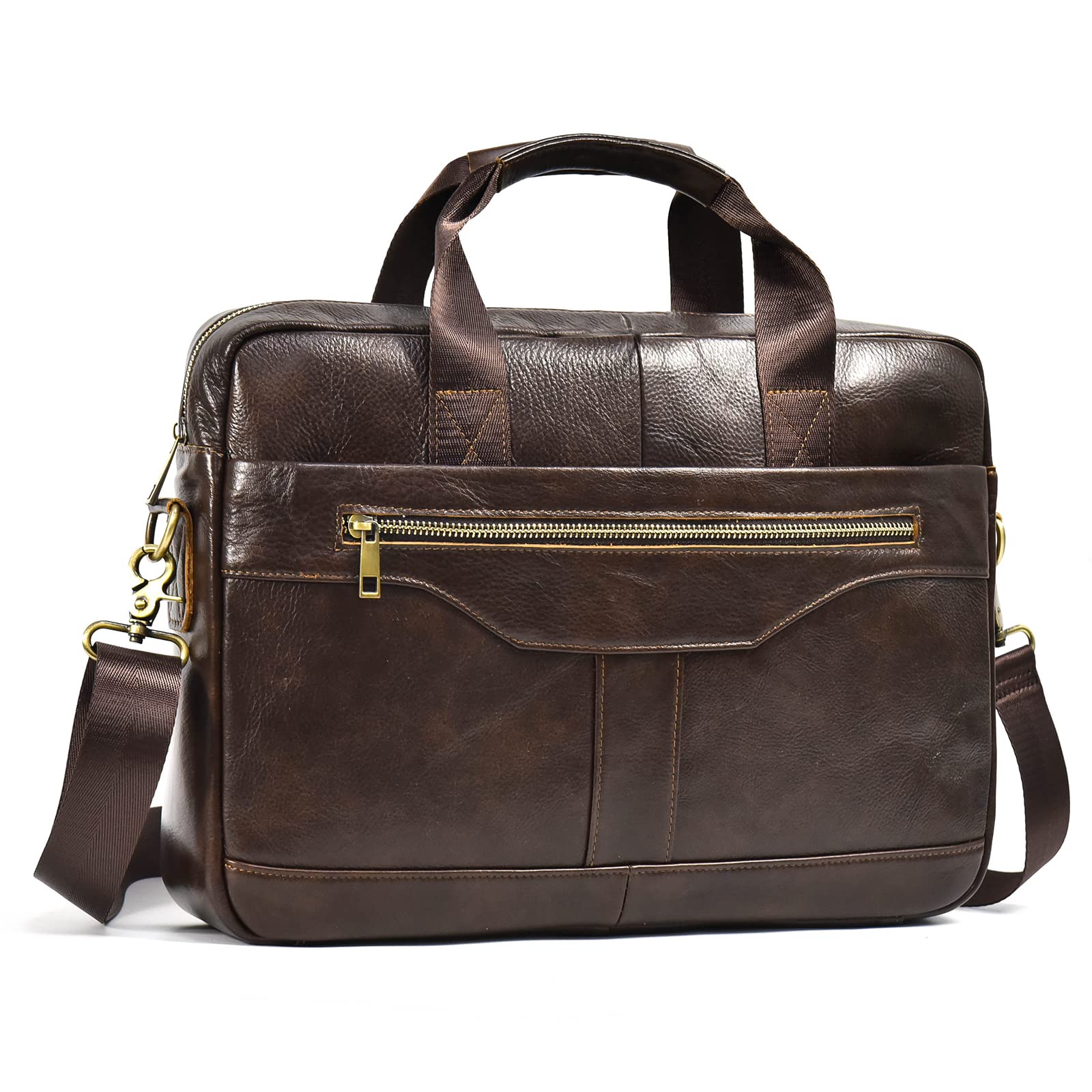 Premium Genuine Leather Briefcase for Men - 15.6 Inch Business Laptop Bag with Adjustable Shoulder Strap - Professional Work & Travel Handbag for Office, Commuting & Business Trips
