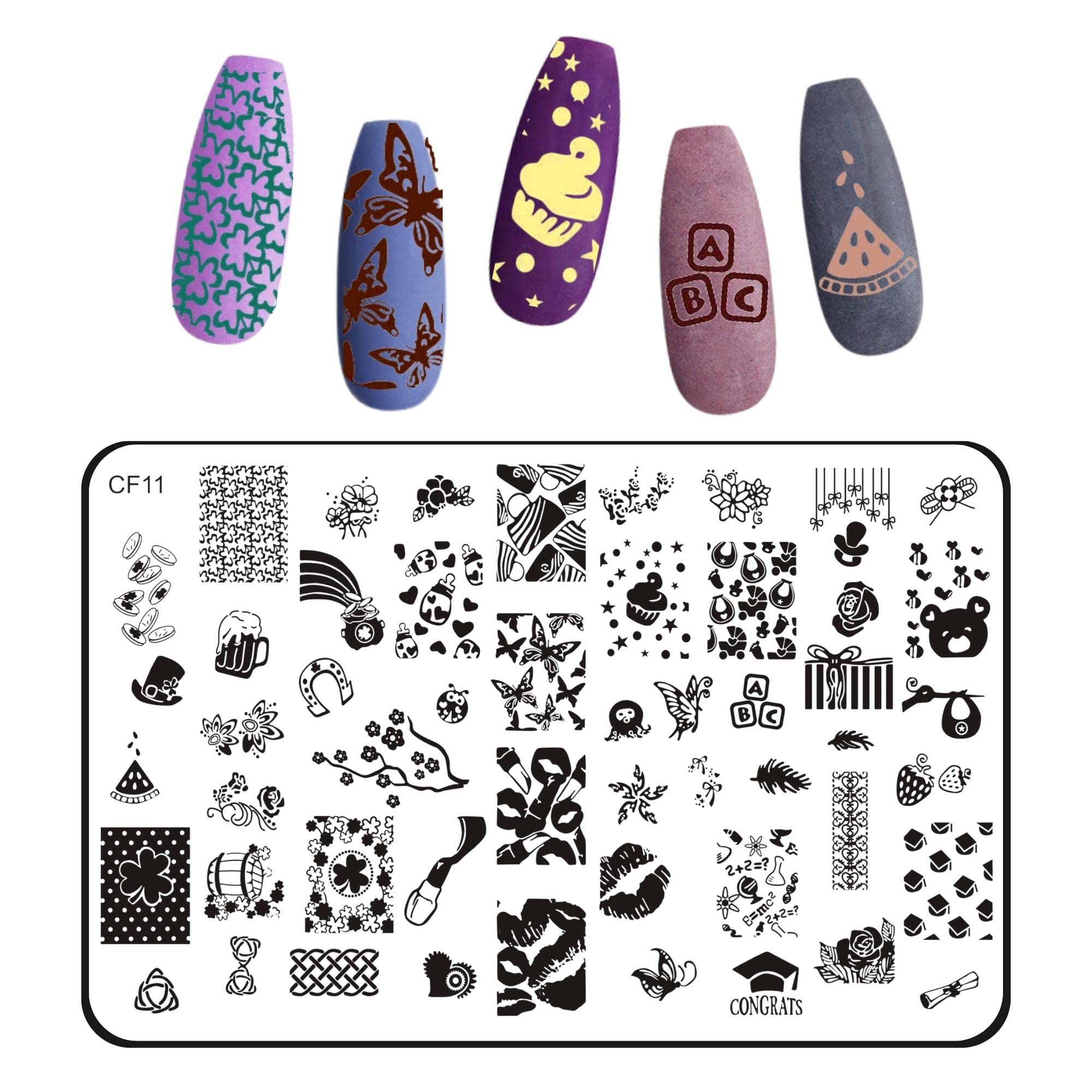 RoyalKart Nail Art Stamper Kit with Scraper & Nail Accessories - Professional Manicure Stamping Tools for DIY Nail Designs (CF07) - Perfect for Home Salon, Party Nail Art & Gift Giving