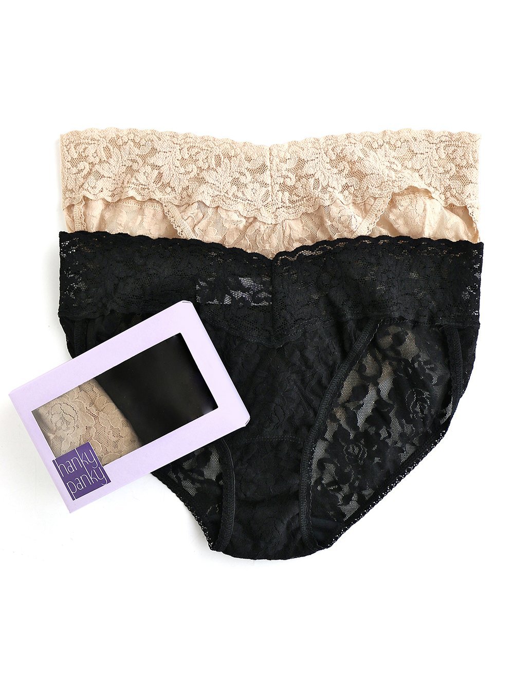 Hanky Panky 2-Pack Stretch Lace V-String Thong Panties for Women - Comfortable & Sexy Underwear for Everyday Wear, Date Night & Special Occasions