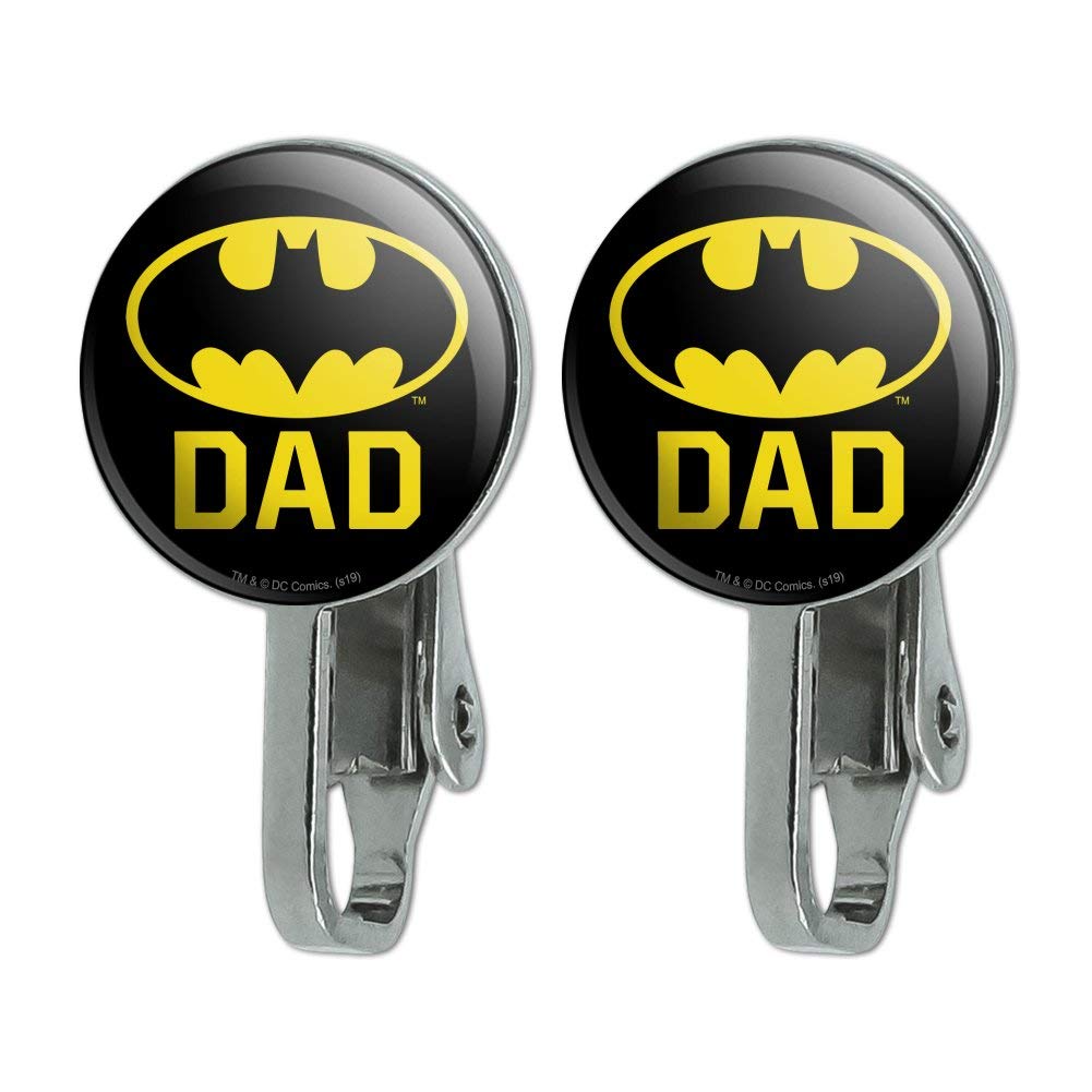 Batman Bat Dad Shield Logo Novelty Clip-On Stud Earrings for Women - Cool Superhero Jewelry Gift for Cosplay, Halloween & Batman Fans