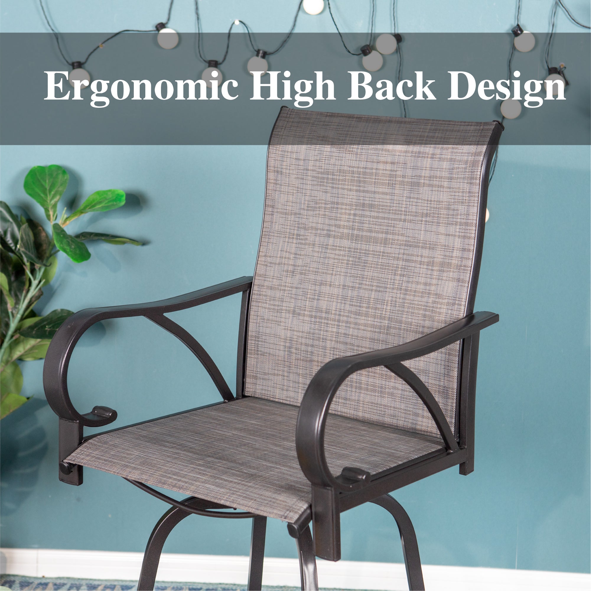 Sophia & William 7-Piece Patio Bar Stool Set - Grey Textilene Swivel Bar Stools with Backrest - Outdoor Dining, Poolside Lounging & Backyard Entertaining