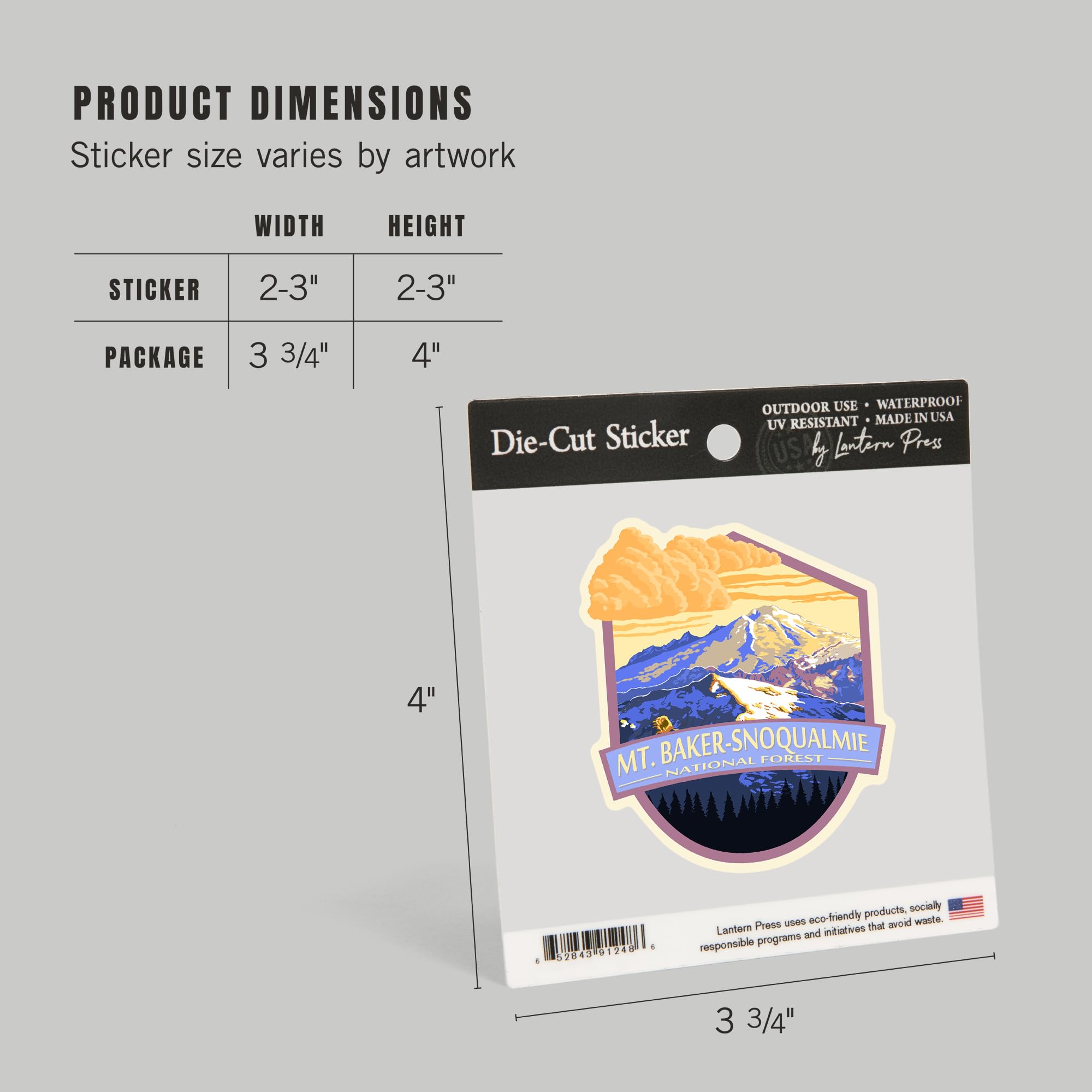 Waterproof Die-Cut Vinyl Sticker - Mt Baker Snoqualmie National Forest Sunset View (1-3 inch) - Durable Decal for Cars, Water Bottles, Laptops, Coolers - Perfect for Outdoor Enthusiasts & Travel Lovers