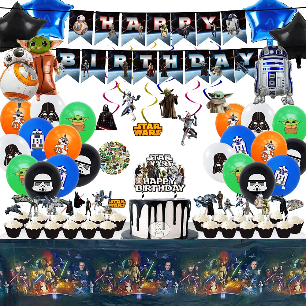 Star Wars Party Supplies Kit - Birthday Cake Toppers, Banner, Cupcake Decorations, Balloons & Tablecloth for Star Wars Themed Birthday Party | Perfect for Kids Birthday, Themed Decorations & Cosplay Events