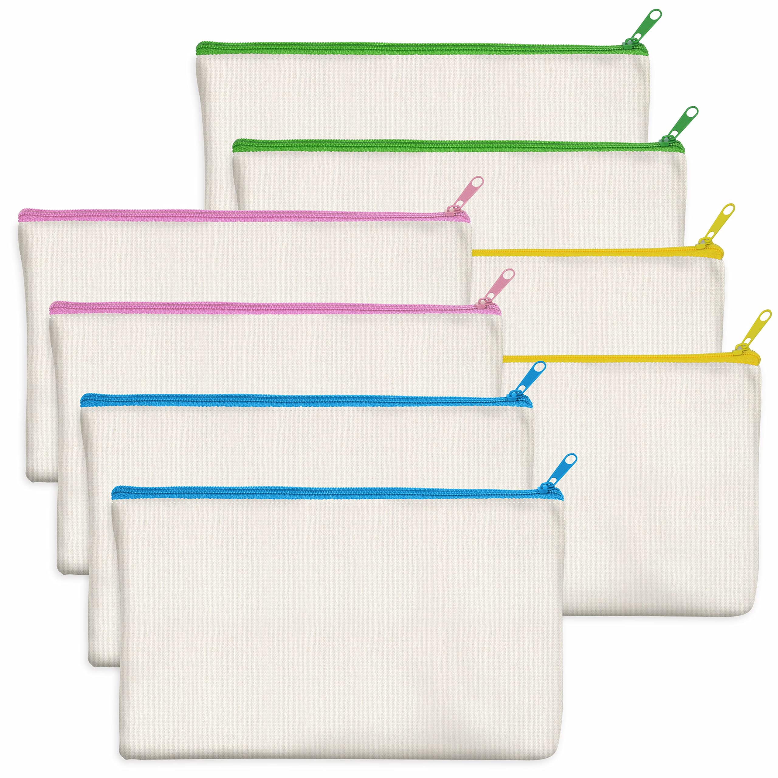 8 Pack Beige Canvas Zipper Pouch Bags - Waterproof Travel Makeup Organizer for Cosmetics, Toiletries & Stationery Storage - DIY Craft Storage Bags (8.3” x 4.7”) - Perfect for Travel, Gym, School & Home Organization