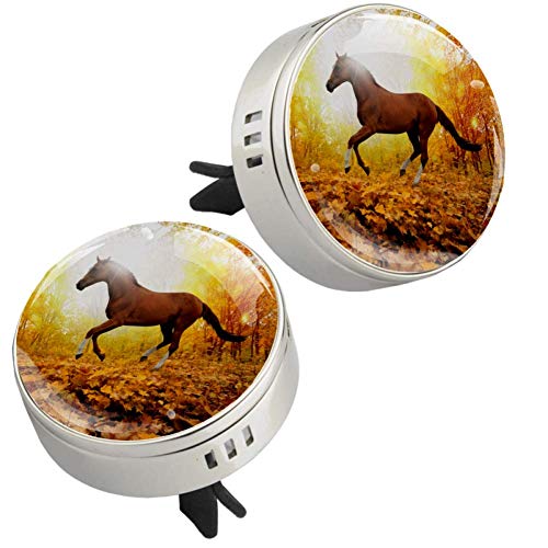 Premium Car Essential Oil Diffuser - Natural Leaf Brown Horse Design, 4-Pack Aromatherapy Air Freshener Pads (1.33