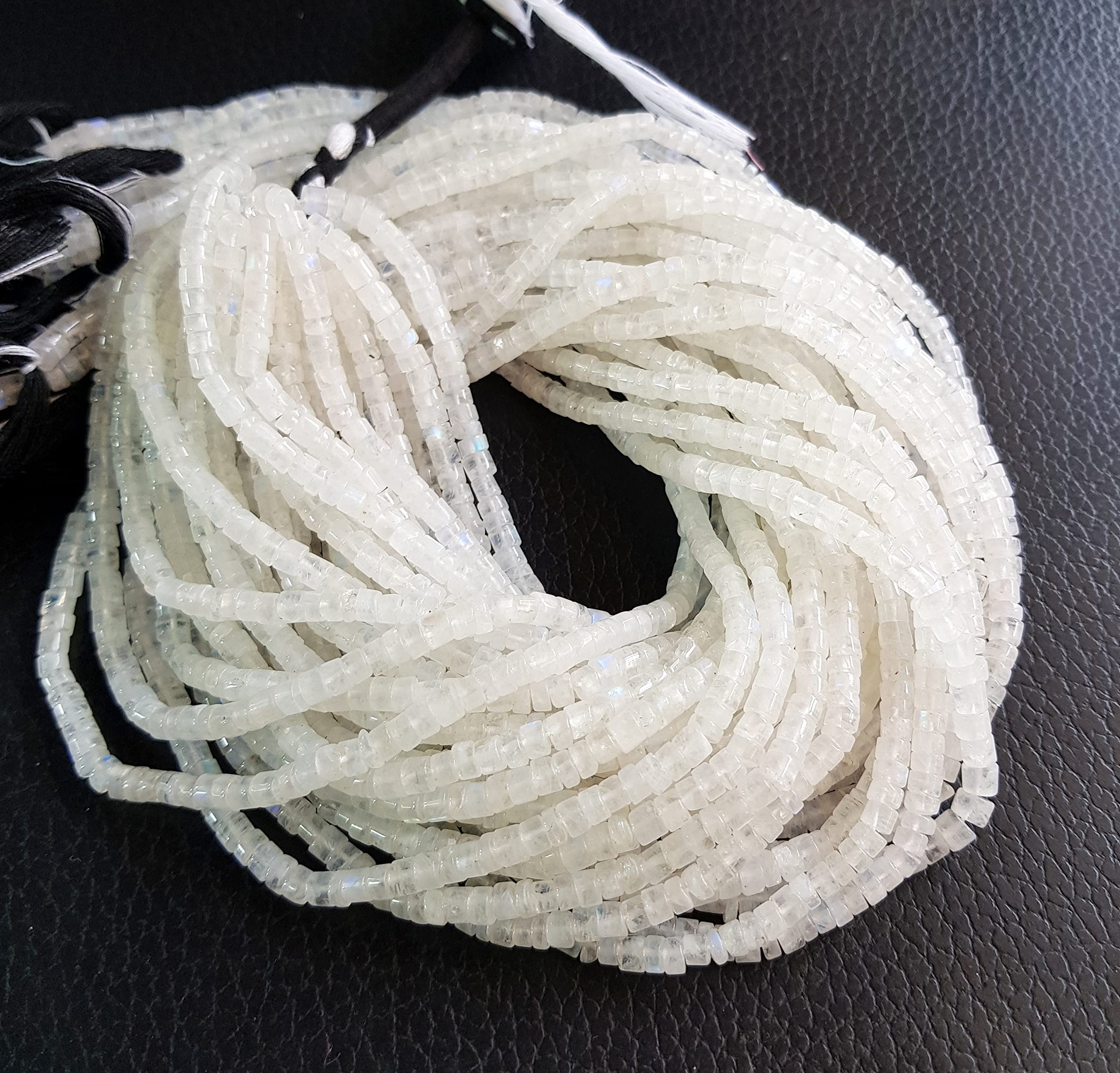 Genuine Rainbow Moonstone Gemstone Beads 4mm - Smooth Blue Fire Beads for Jewelry Making - 12 Inch Strand - Natural White & Blue Moonstone with Flashy Fire Effect [BSKU-05] - Perfect for Necklaces, Bracelets & DIY Craft Projects