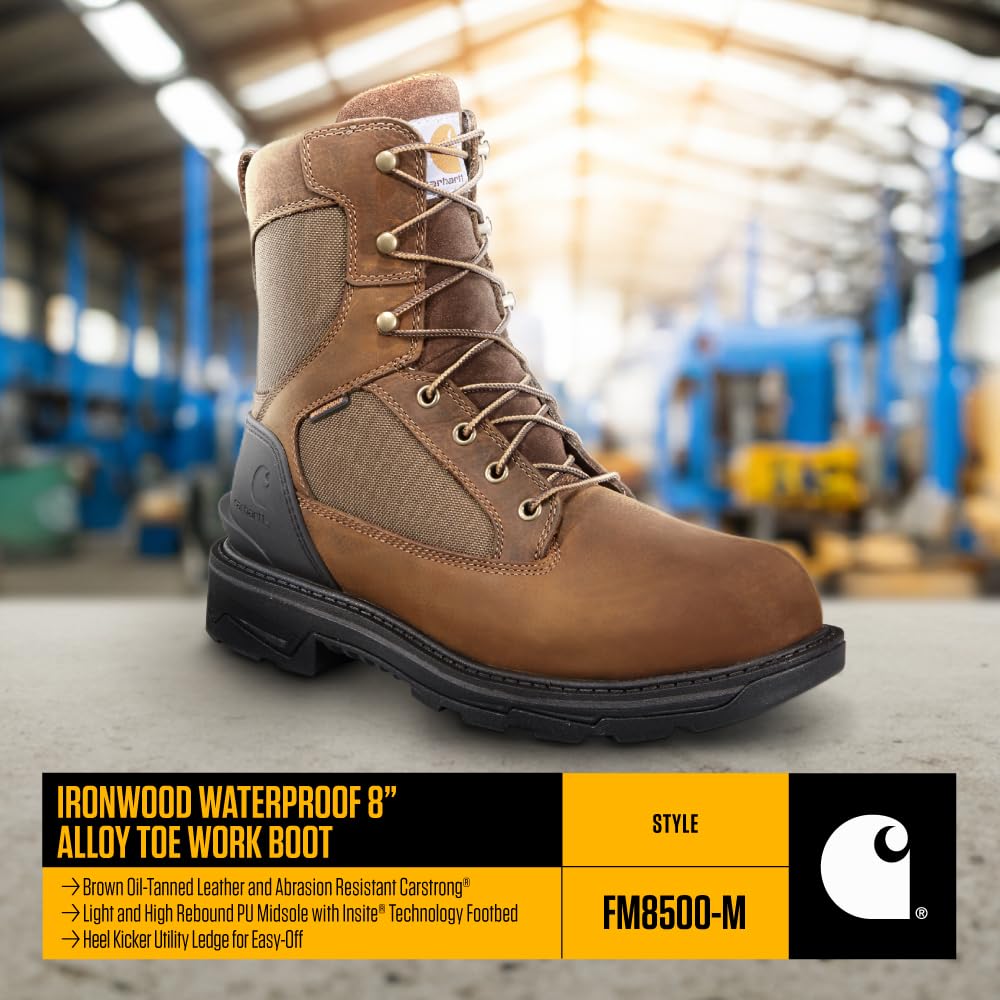 Carhartt Men's Ironwood 8 Inch Waterproof Work Boots - Steel Toe, Slip Resistant, Comfortable for Construction & Outdoor Work | Perfect for Job Sites, Hiking & Heavy Duty Use