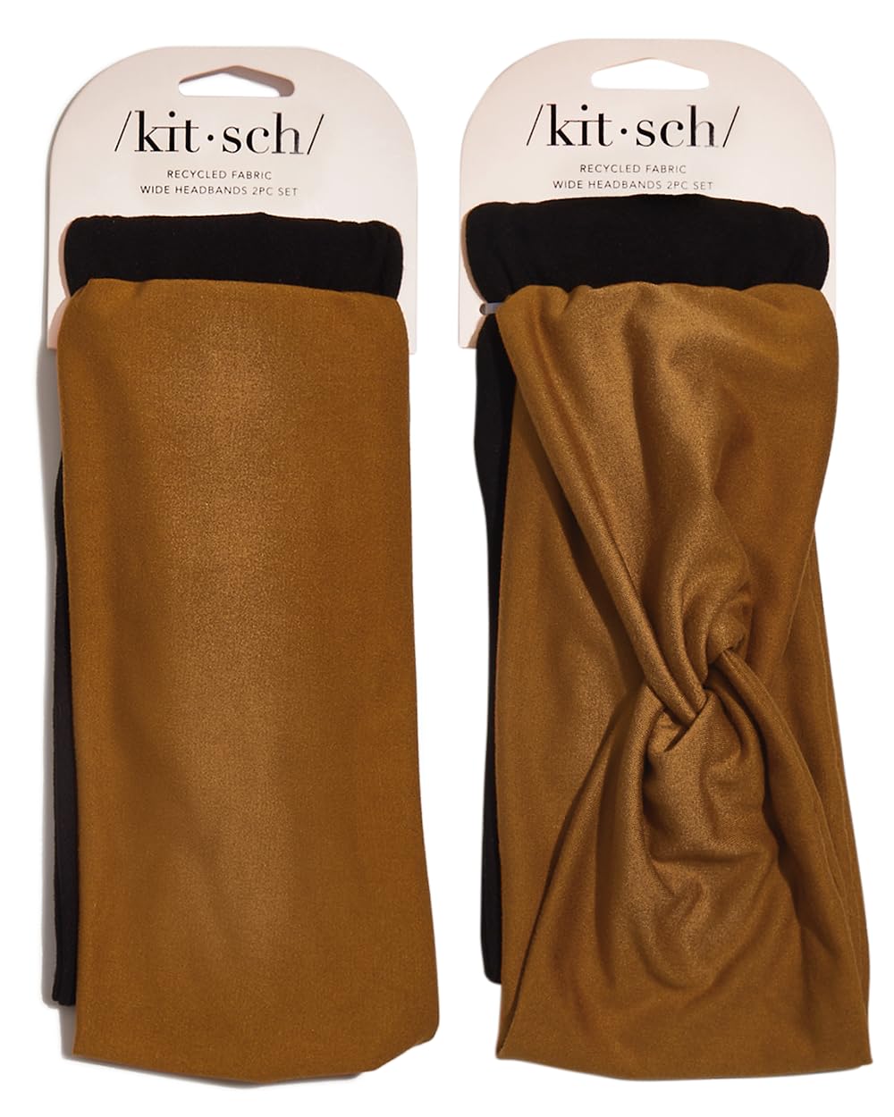 Kitsch Wide Headbands for Women - Stretchy Sports Headbands for Workout, Yoga, Gym, Running & Exercise | Non-Slip Hair Accessories for Women (Black & Camel, 2-Pack) | Perfect for Active Lifestyles & Everyday Wear