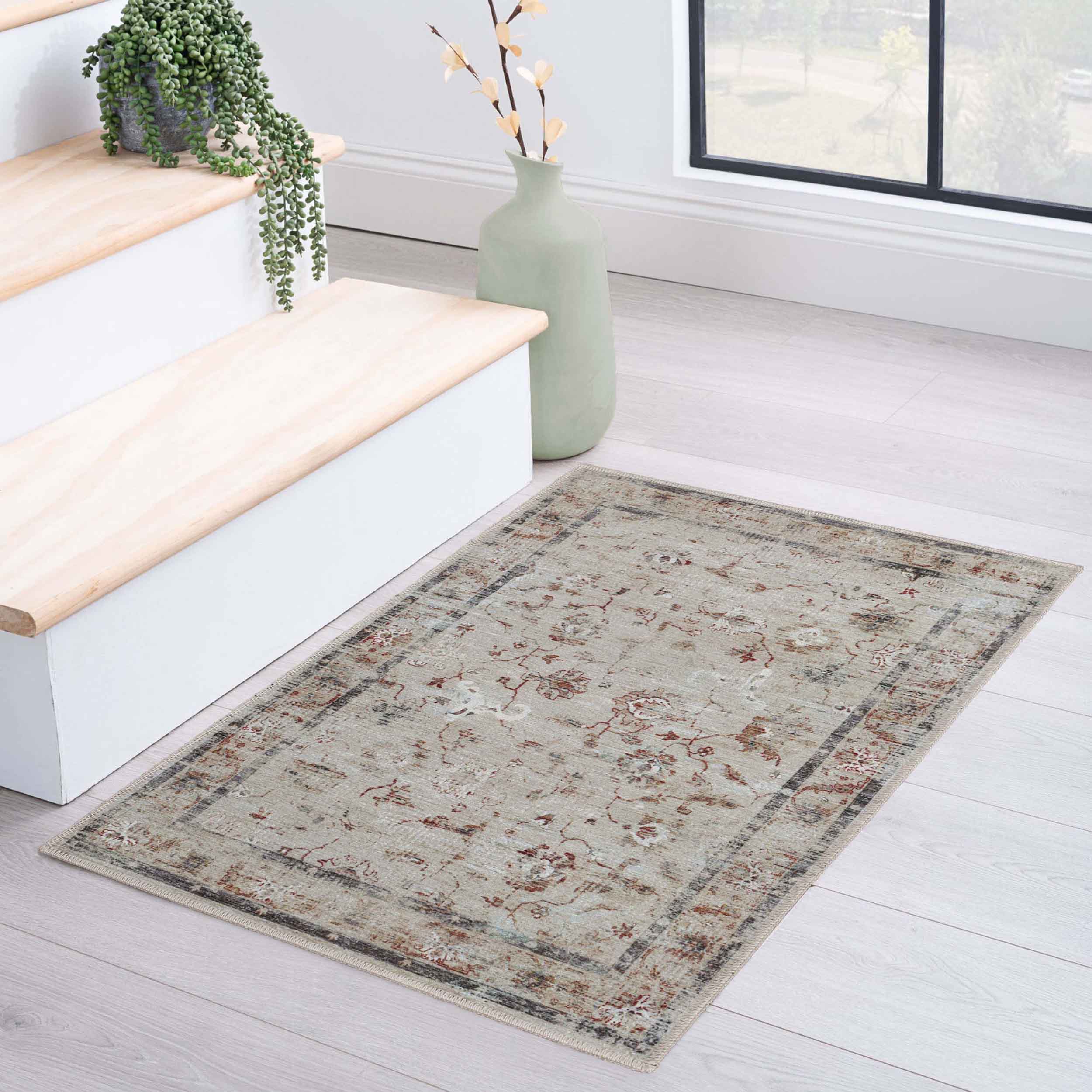 Elegant Swan Floral Non-Slip Washable Indoor Area Rug - Perfect for Living Room, Bedroom, or Hallway Runner