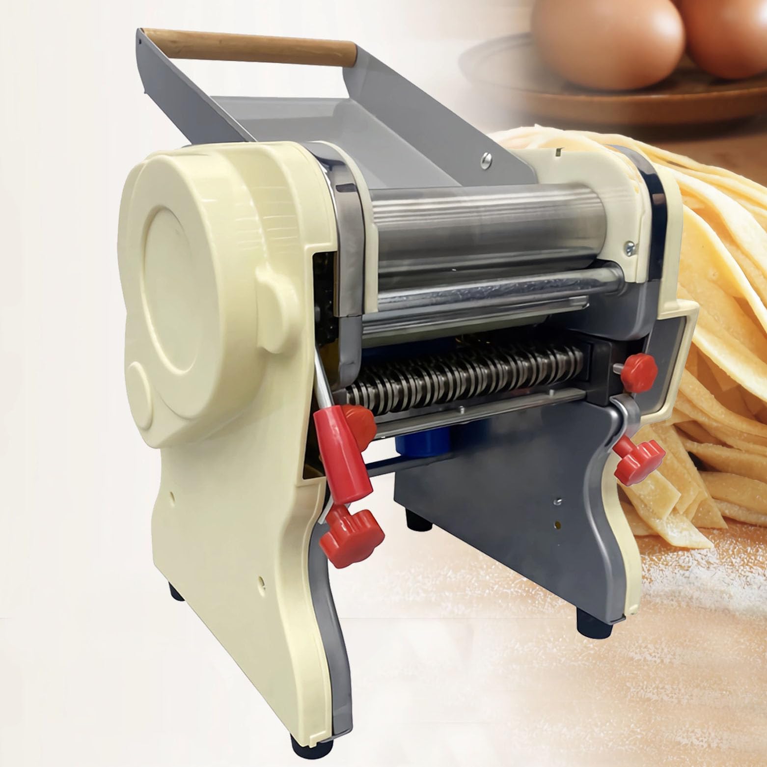 INTSUPERMAI 110V Electric Pasta Maker Machine - Stainless Steel Pasta Press with 3mm & 9mm Noodle Cutter Attachments - Perfect for Homemade Pasta, Dumpling Wrappers & Asian Noodles - Ideal for Italian Cuisine, Family Cooking & Restaurant Use