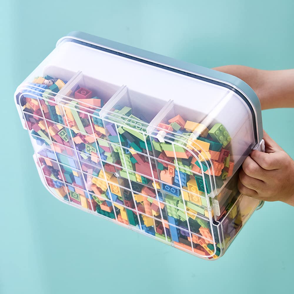 Stackable Plastic Toy Organizer Bins with Compartments - Building Blocks Storage Containers for Lego & Kids Toys - Durable Yellow Toy Chest for Playroom, Classroom & Home Organization