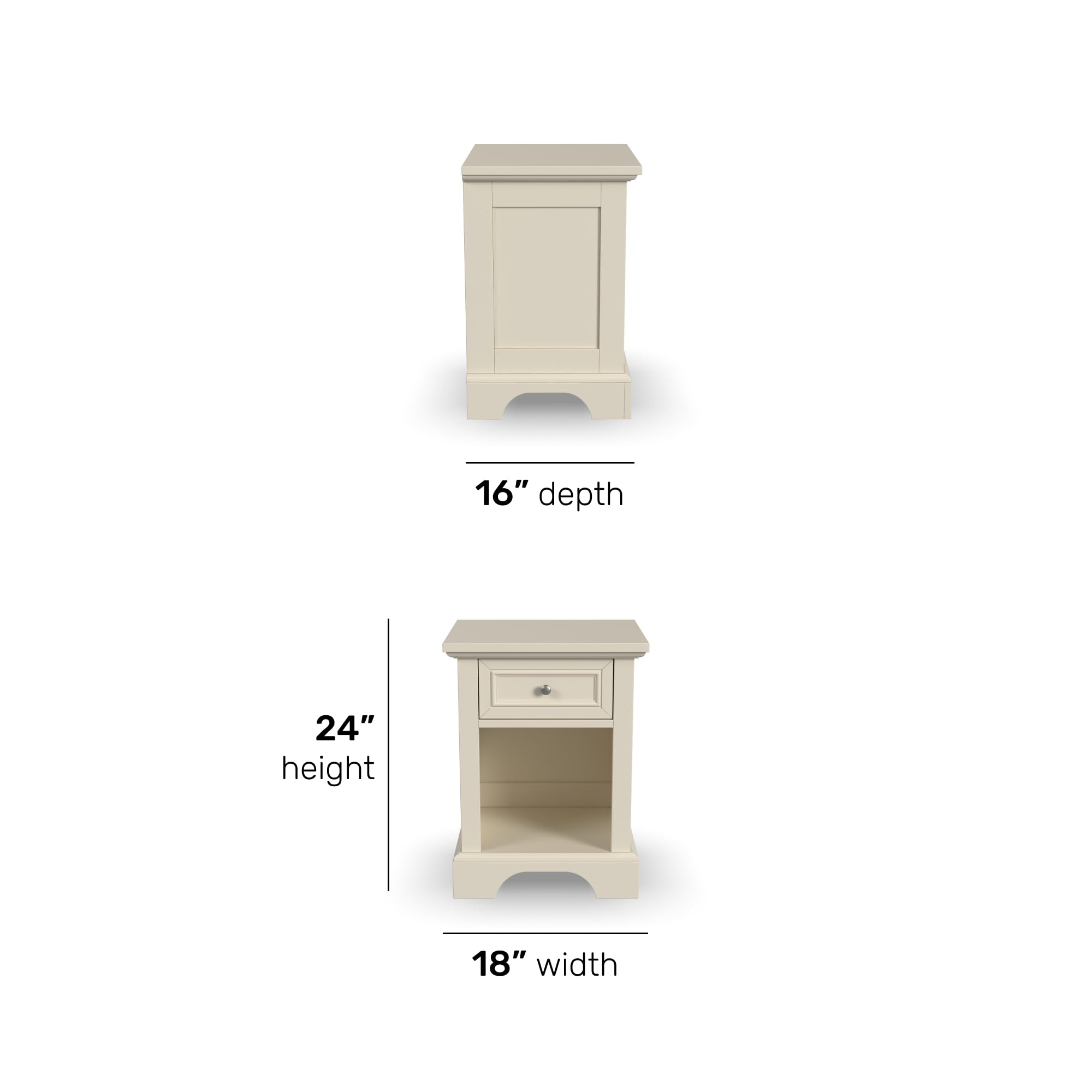 Homestyles Naples Off-White Nightstand with Drawer - Bedside Table for Bedroom, Living Room & Guest Room - Modern Storage Furniture with Smooth Gliding Drawer