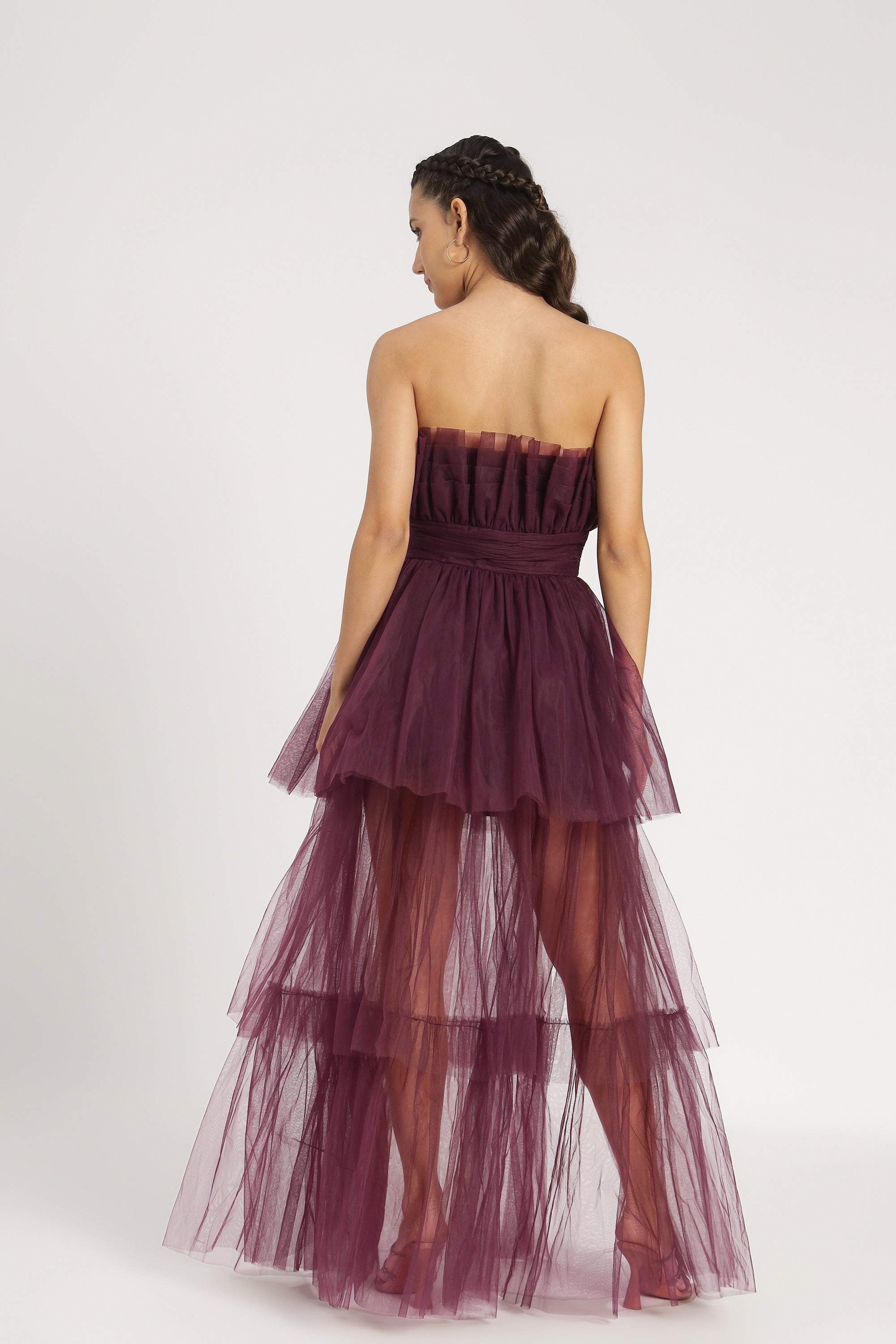 Natalia Elegant Plum Tulle Maxi Dress for Women - Perfect for Weddings, Prom, and Evening Parties