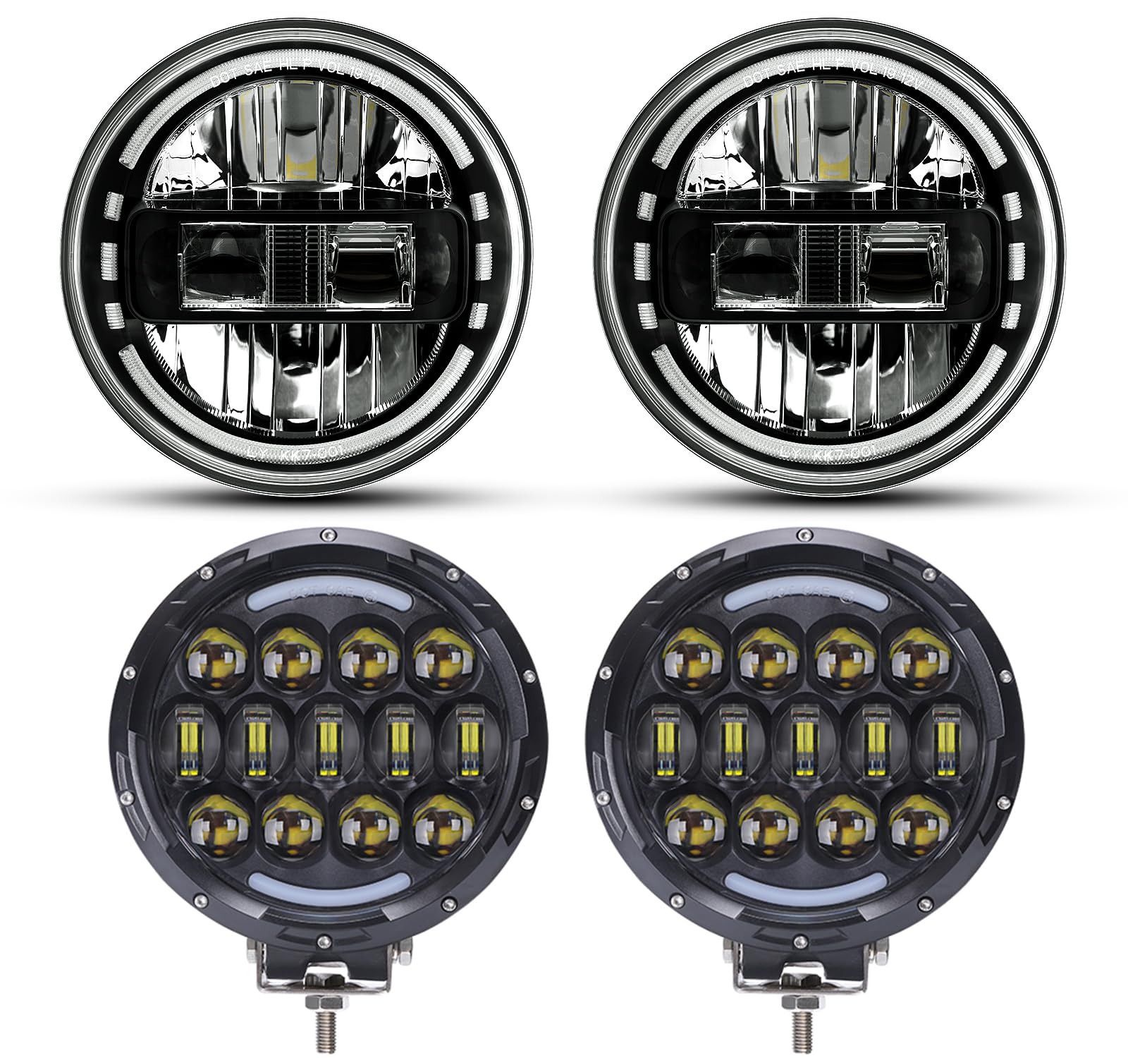 AUDEXEN 7 Inch Black LED Headlight & Round Work Lights for Trucks, ATVs, UTVs, Off-Road Vehicles - Waterproof, Durable, High Brightness for Night Driving, Camping, Hunting, and Outdoor Adventures