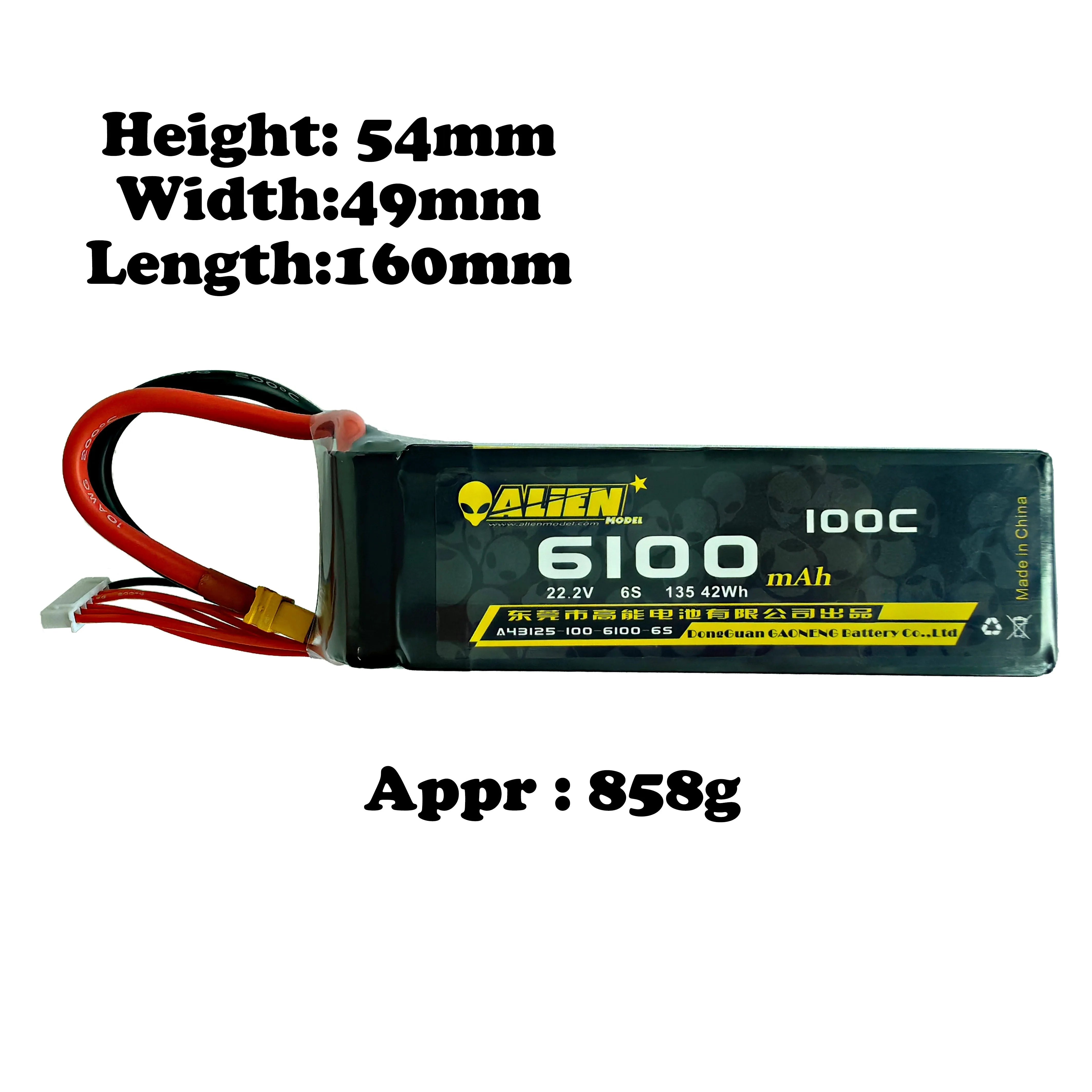 High-Performance Aline 6100mAh 100C 6S 22.2V Lipo Battery with XT90 Plug - Ideal for RC Cars, Drones, and High-Power Hobby Applications