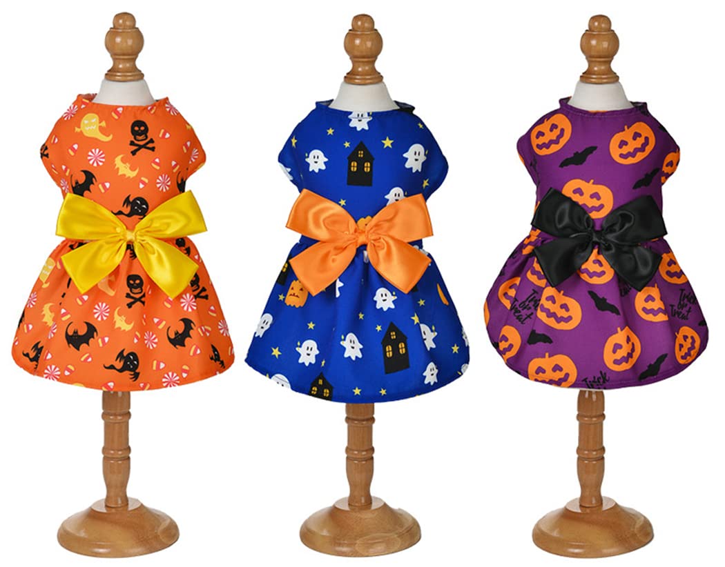 XIAOYU 3-Piece Halloween Dog Costume Set - Skeleton, Ghost & Pumpkin Pet Dresses for Small Dogs & Cats (XL) | Holiday Party Outfit for Puppies - Perfect for Halloween Parties, Pet Parades & Photo Shoots