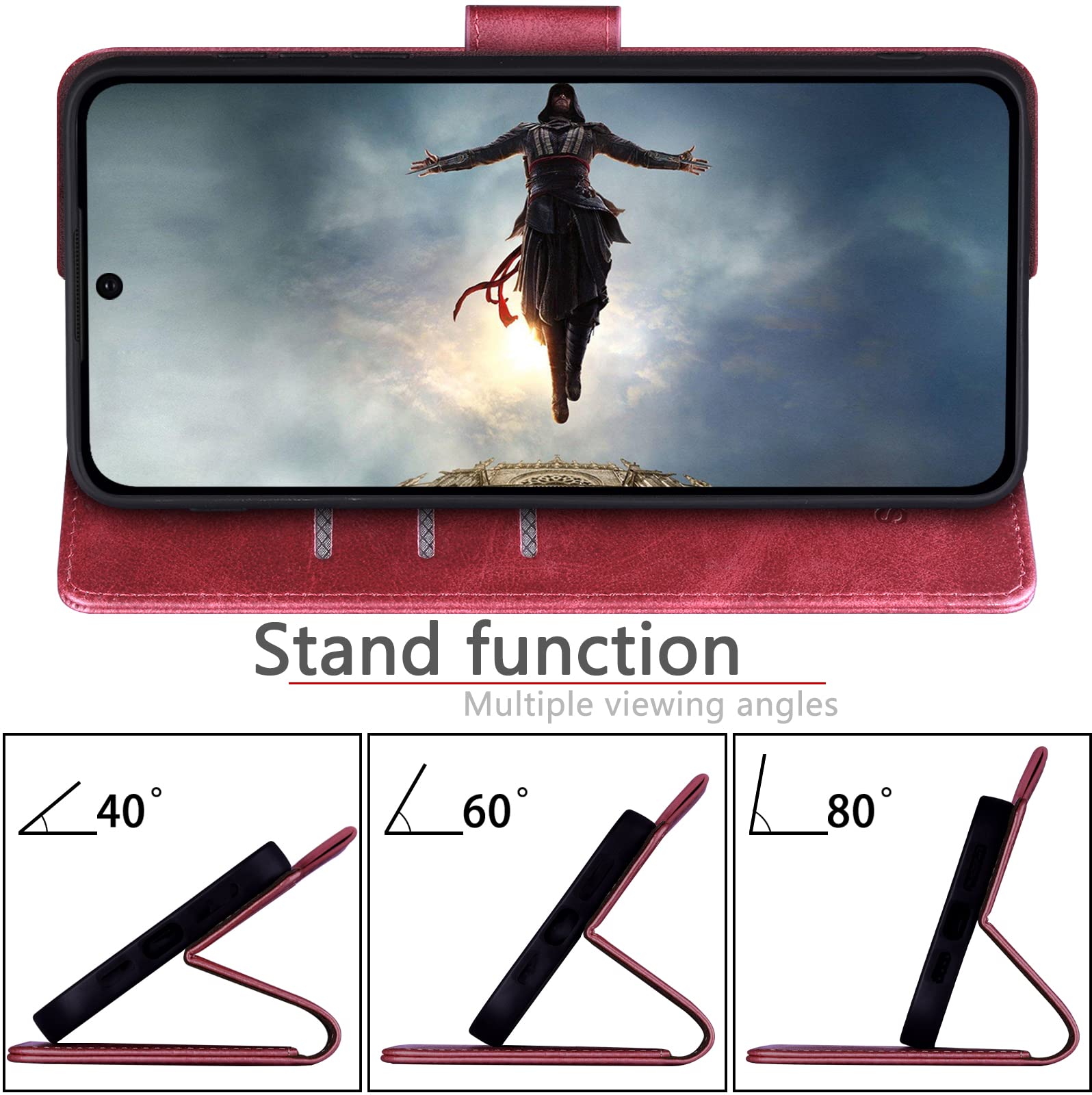 SUANPOT Samsung Galaxy S24 Plus Wallet Case with RFID Blocking & Credit Card Slots - PU Leather Flip Book Protective Cover for S24+ (Red) - Perfect for Work, Travel & Daily Commute