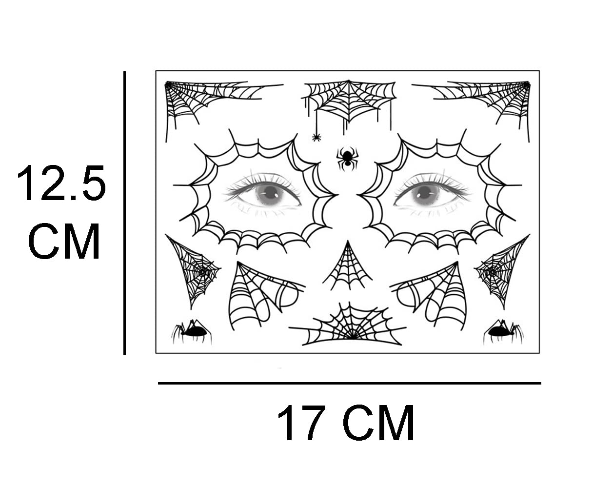 Spider Web Face Temporary Tattoo Stickers - Halloween Eye Decoration Makeup for Men, Women, Boys & Girls (12.5x17cm) | Perfect for Halloween Parties, Cosplay, and Themed Events