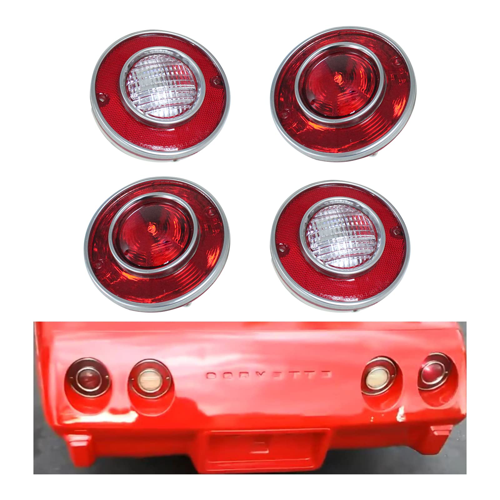 4PCS Replacement Tail Lights & Backup Lights for 1975-1979 Chevrolet Corvette C3 - OEM Style LED Brake Lights - Perfect for Classic Car Restoration & Night Driving Safety
