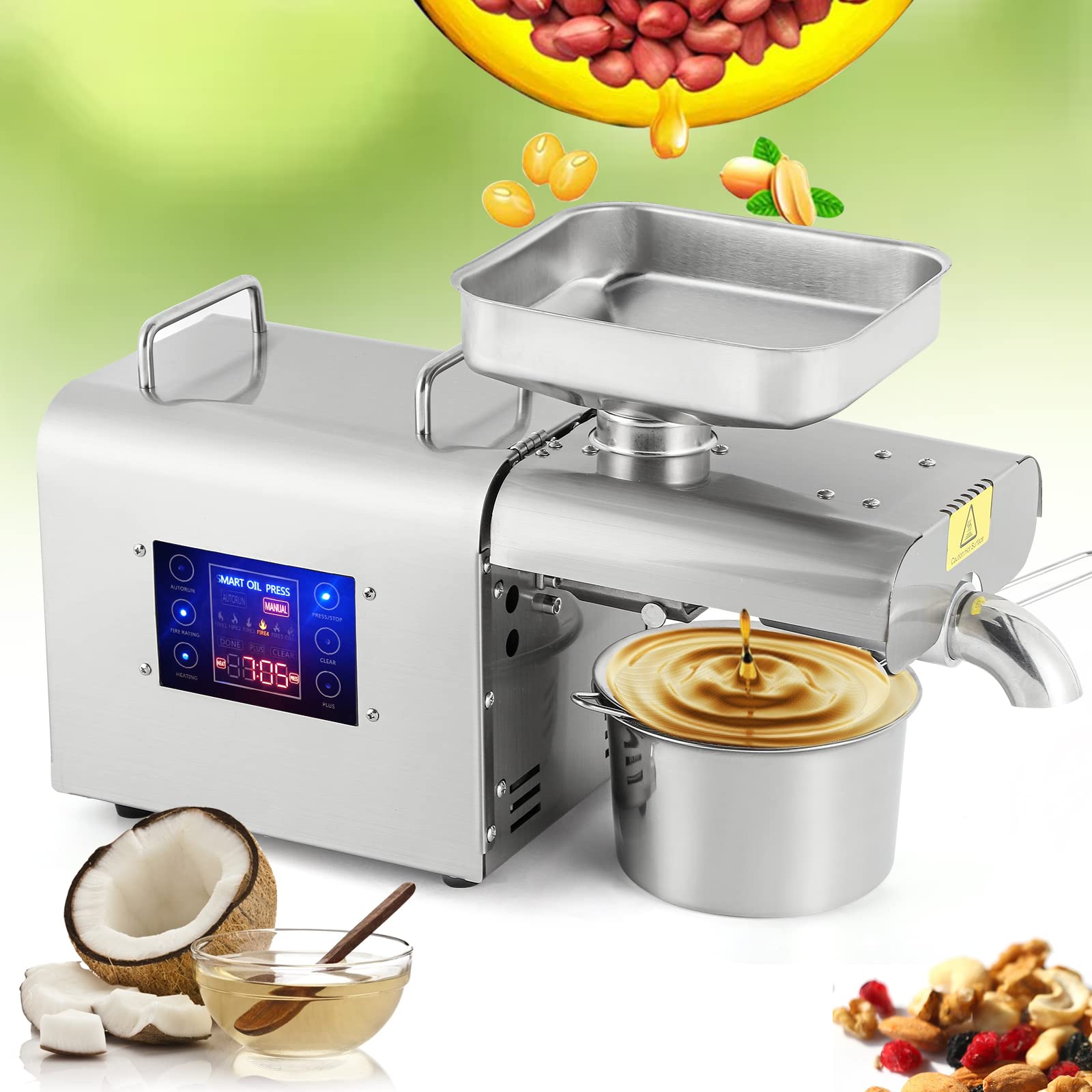1500W Electric Oil Press Machine for Home Use - Automatic Hot & Cold Press Oil Extractor with LCD Touch Panel, 304 Stainless Steel Organic Oil Maker - Perfect for Almonds, Walnuts, Sunflower Seeds (110V) - Ideal for Healthy Cooking, Homemade Nut Butters & DIY Beauty Products