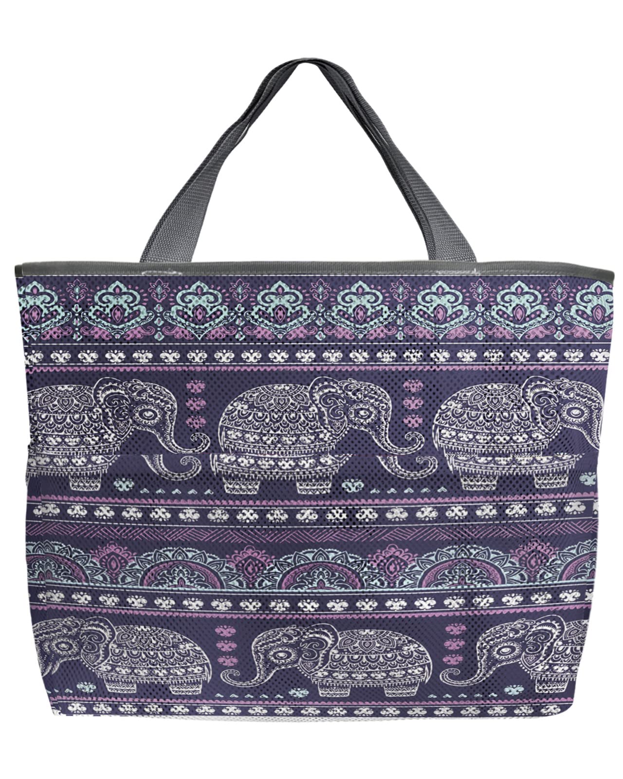 Blue Boho Elephant Mesh Beach Tote Bag - 60L Oversized Quick-Dry Swim Bag with Pockets | Lightweight Foldable Grocery & Toy Storage | 24x16x9 Inches | Perfect for Beach, Pool, Shopping & Travel