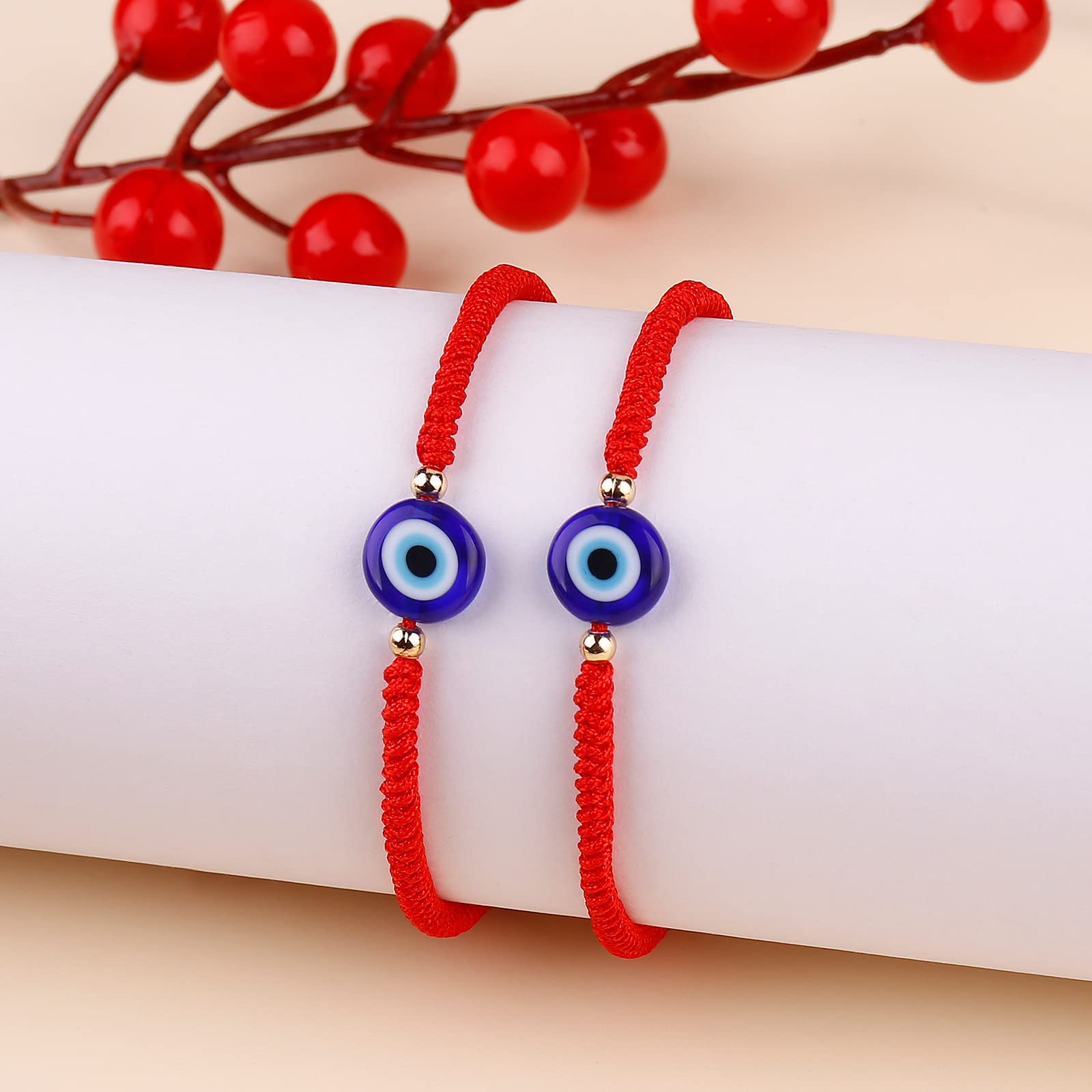 Handmade Red Evil Eye Bracelet with Gold Bead - Blue Evil Eye Jewelry for Women, Men & Teens - Pack of 2 - Mal de Ojo Protection Bracelet - Ojo Turco Pulsera - Perfect for Gifts, Spiritual Protection & Boho Fashion Accessories
