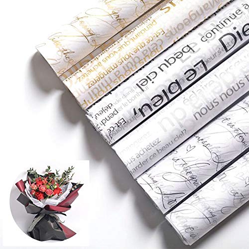 DUOER Floral Gift Wrapping Paper - 75x50cm Golden English Block Design for Flower Bouquets, Wedding Favors, Birthday Presents & Party Decorations