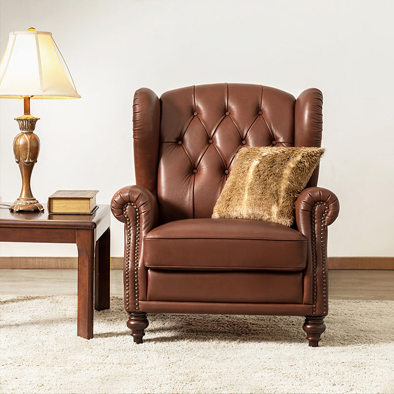 Premium Raquel Genuine Leather Armchair - Heavy Duty Solid Wood Frame - Luxury Living Room Seating for Home Office & Lounge Areas