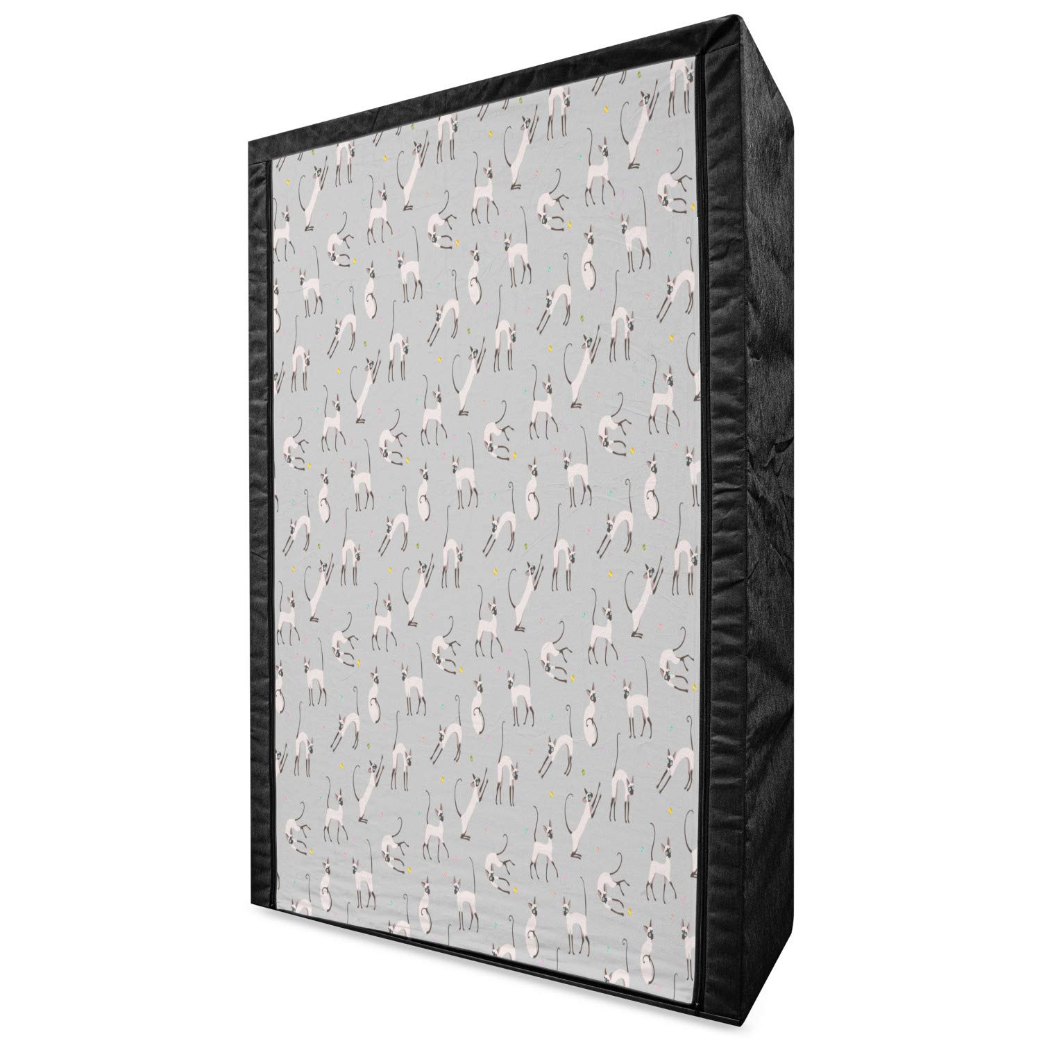 Ambesonne Grey Portable Fabric Wardrobe with Siamese Cat Wall Design - 42.5 Inch Clothing Organizer with Shelves for Bedroom Storage | Cat Lover's Pale Grey Closet for Home, Dorm & Travel
