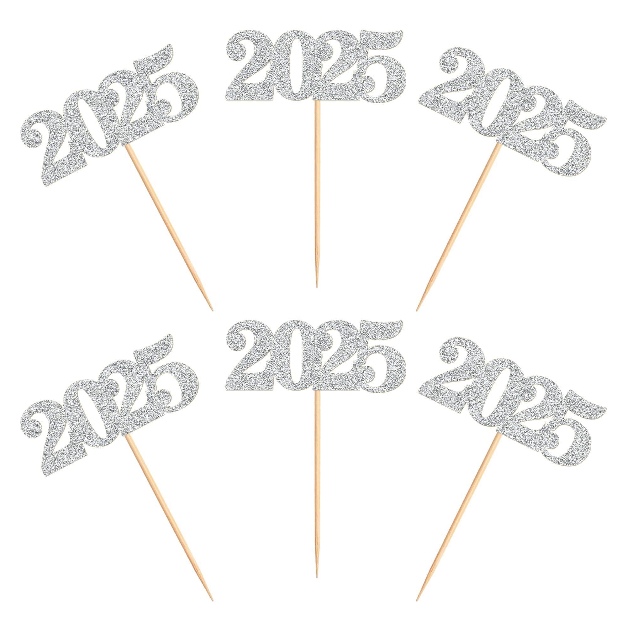 40 Pcs Silver Glitter New Year Cupcake Toppers 2025 - Cheers to 2025 Cake Picks for New Year's Eve Party Decorations - Perfect for Birthday, Wedding, and Holiday Celebrations