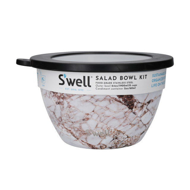 Premium Calacatta Gold Marble Salad Bowl Set - 1.9L Capacity - Elegant Serving Bowl for Salads, Fruits & Appetizers - Perfect for Dinner Parties, Picnics & Home Entertaining